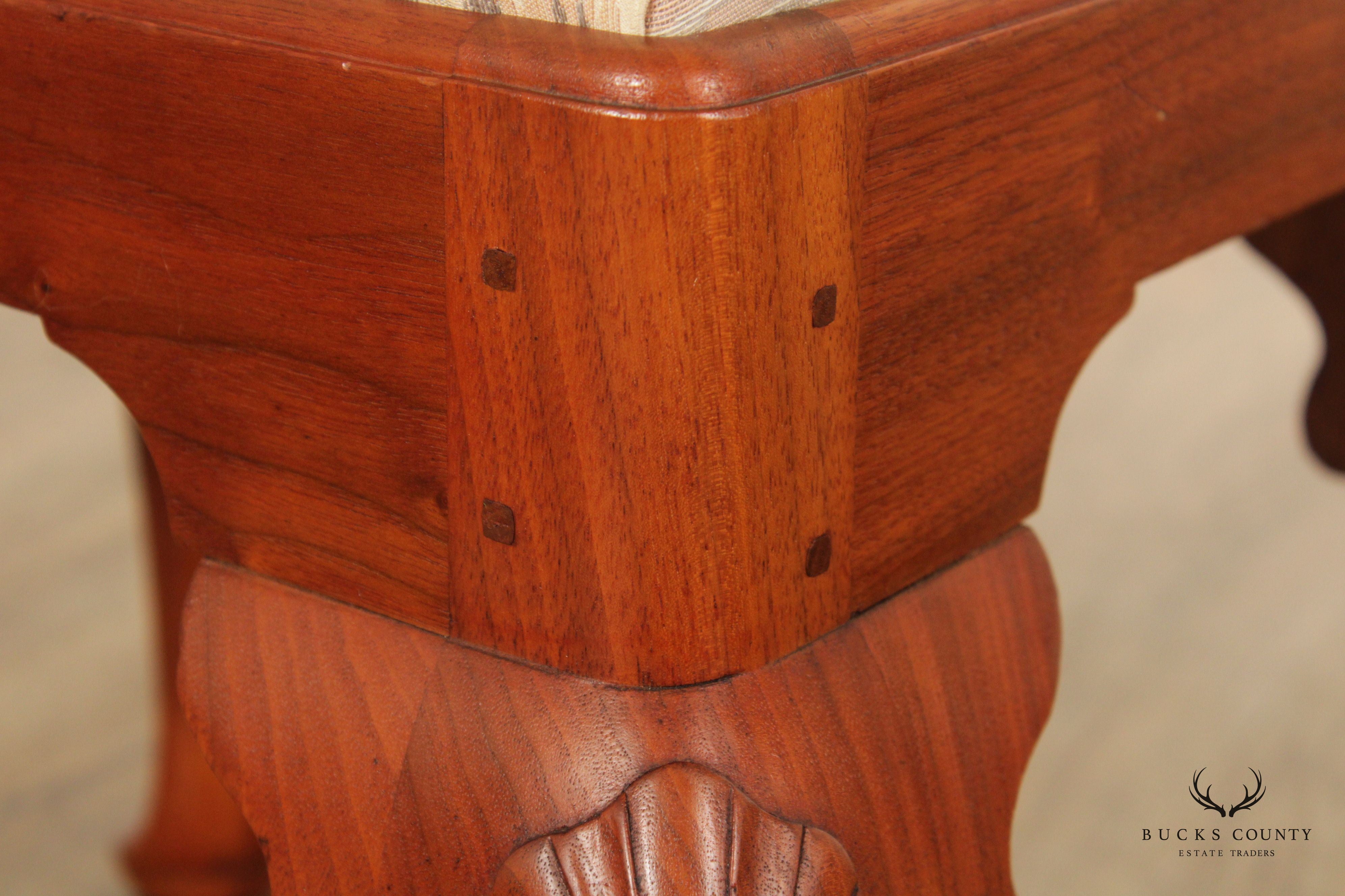 custom Crafted Queen Anne Style Pair of Carved Walnut Stools