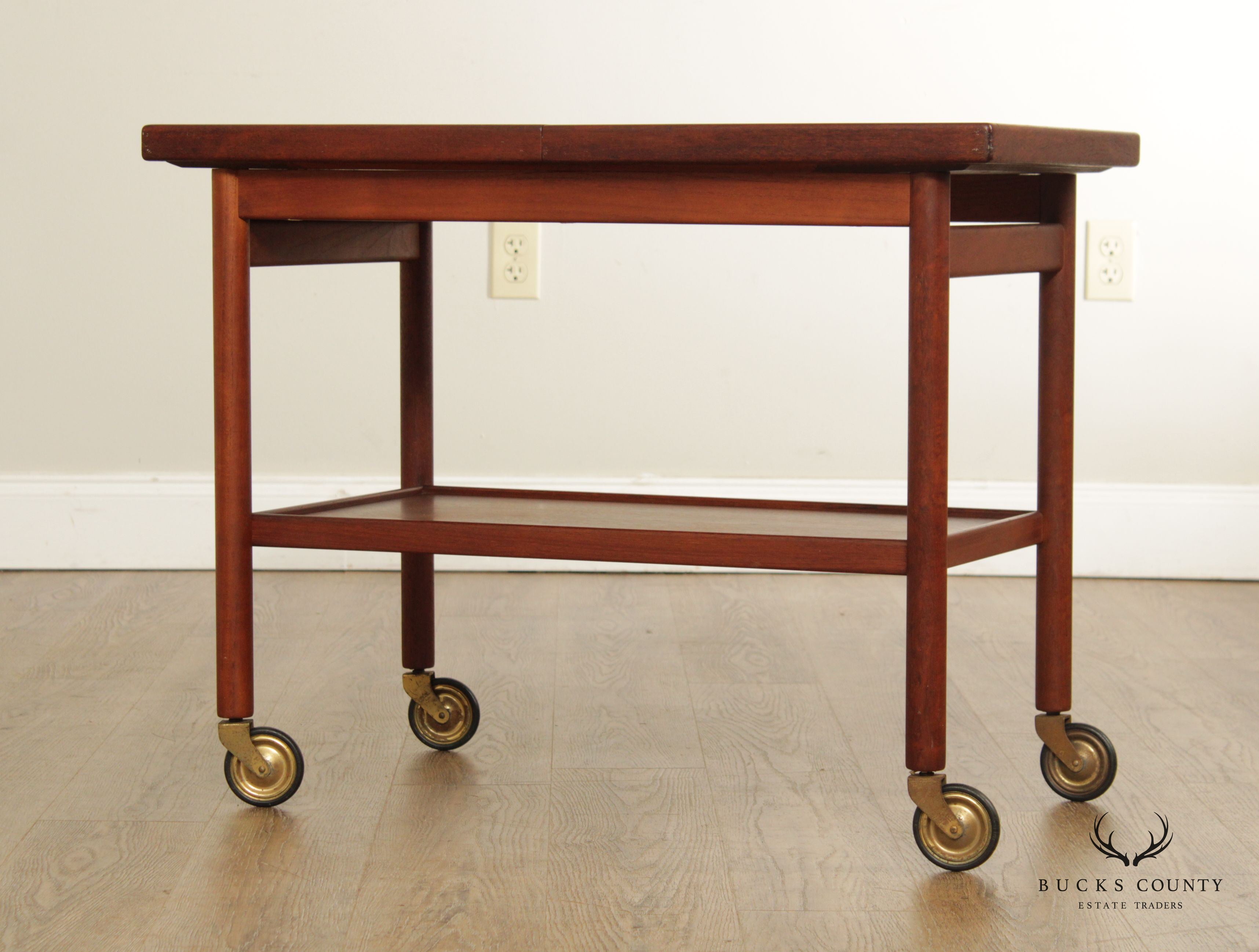 Kurt Ostervig Mid Century Danish Modern Teak Expandable Two Tier Bar Cart