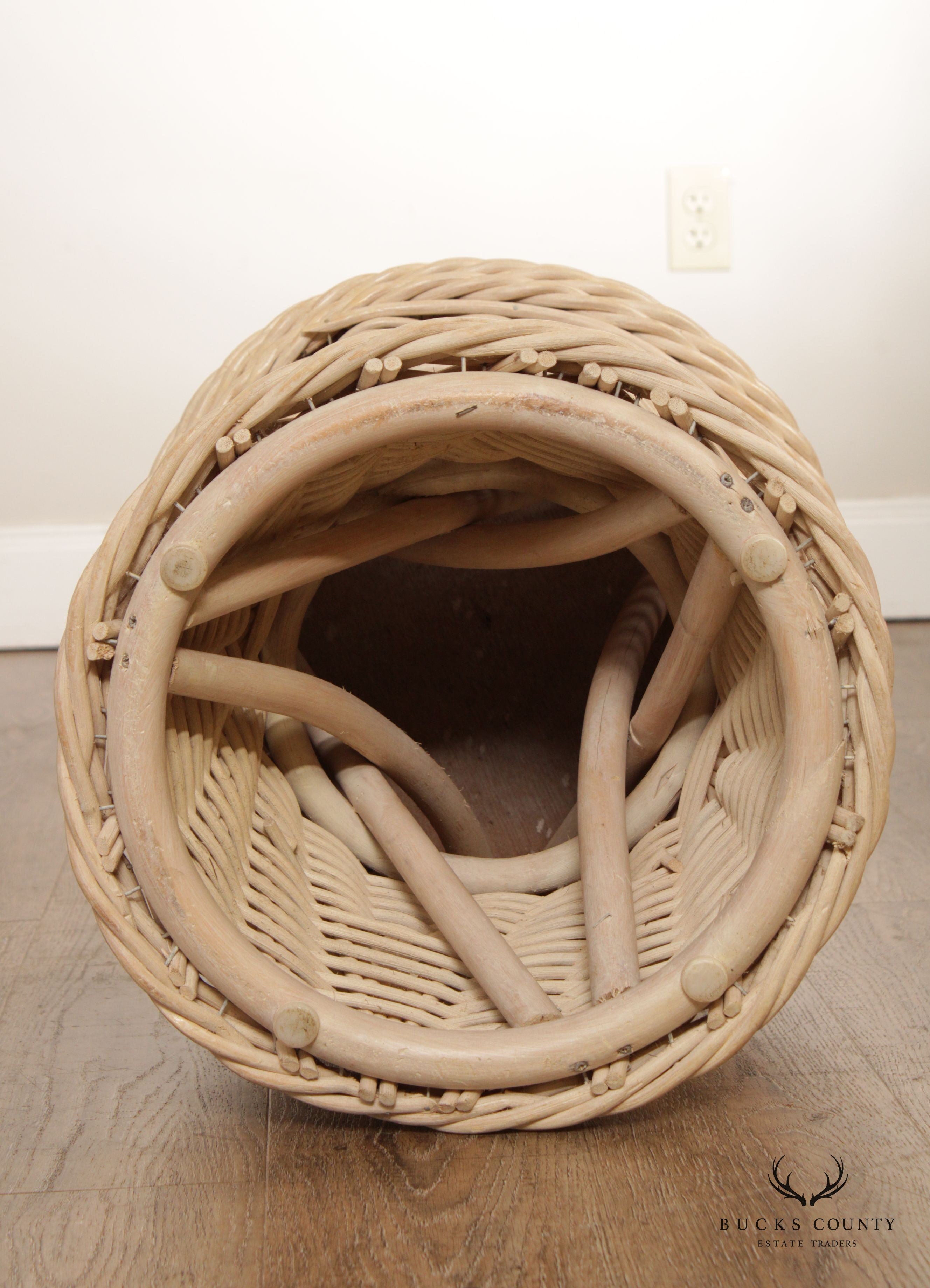 Quality Vintage Round Wicker Rattan Glass Top Side Table