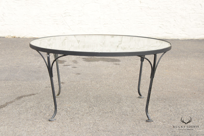Woodard Mid Century Round Glass Top Wrought Iron Outdoor Cocktail Table