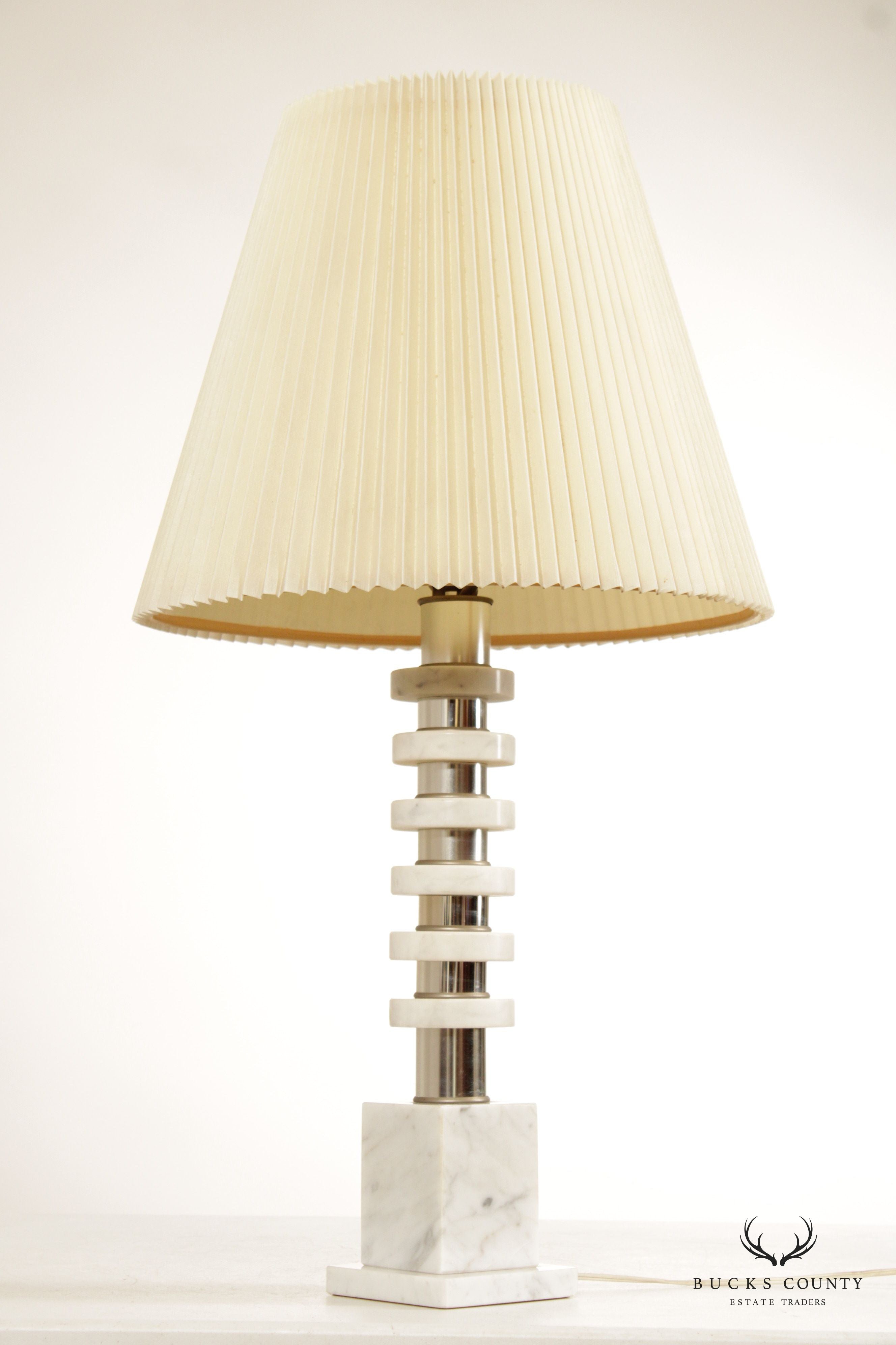 Mid Century Modern Pair Marble and Chrome Table Lamps