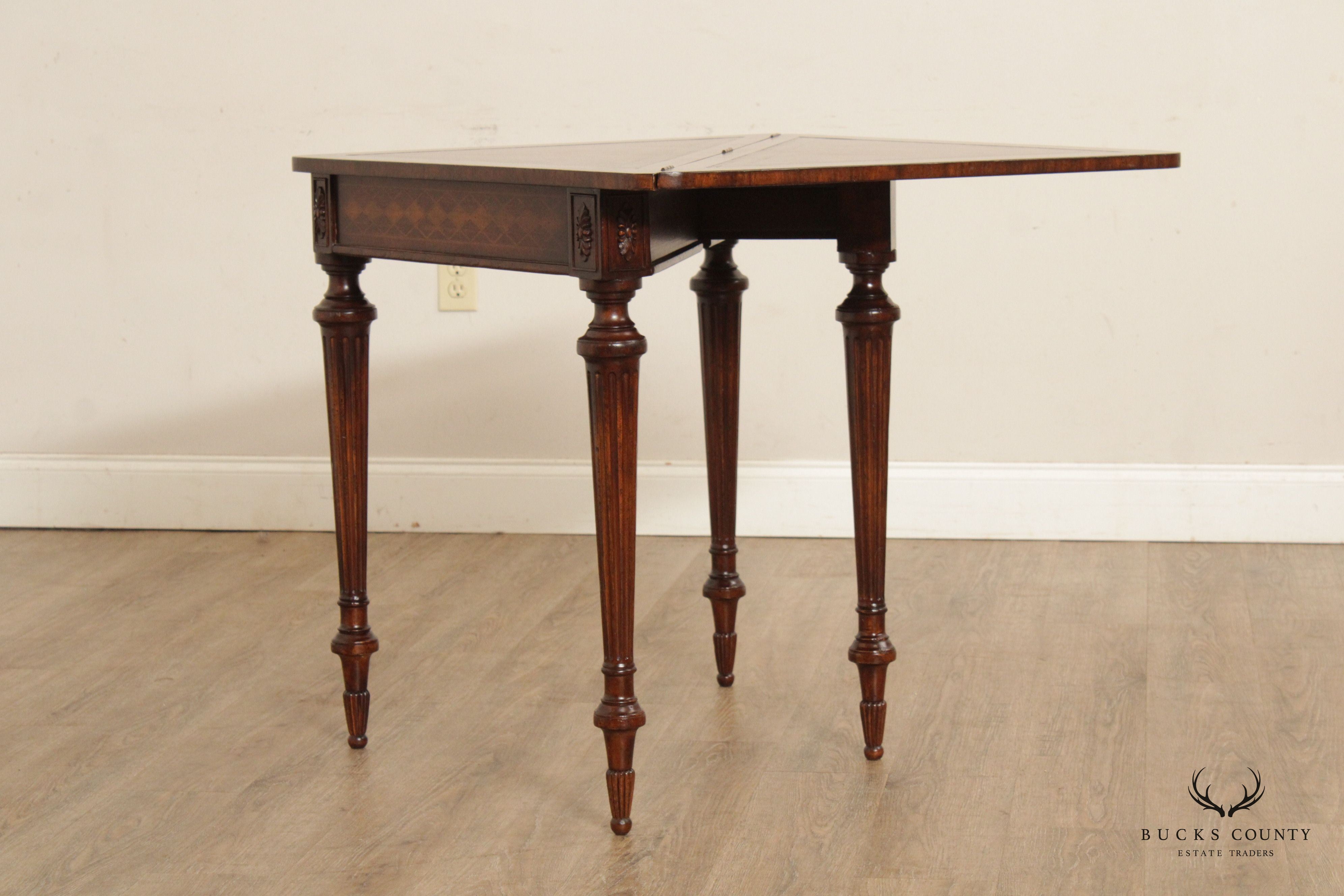 Federal Style Gate Leg Leather Top Mahogany Corner Card Table