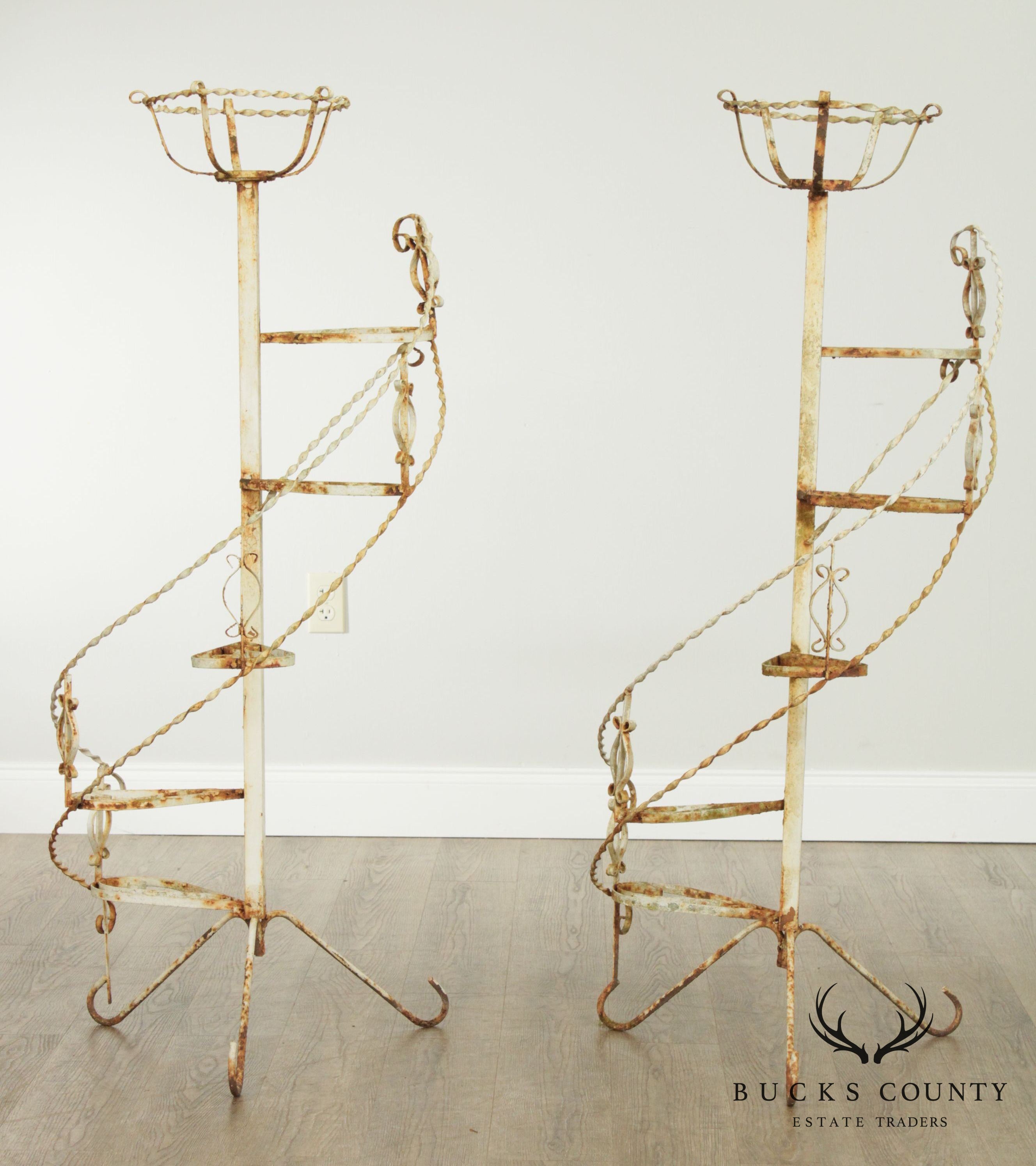 Vintage Wrought Iron Spiral Staircase Planters