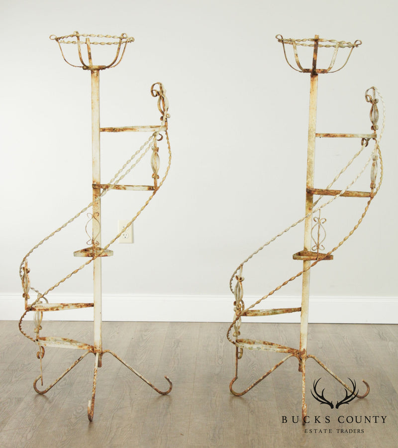 Vintage Wrought Iron Spiral Staircase Planters