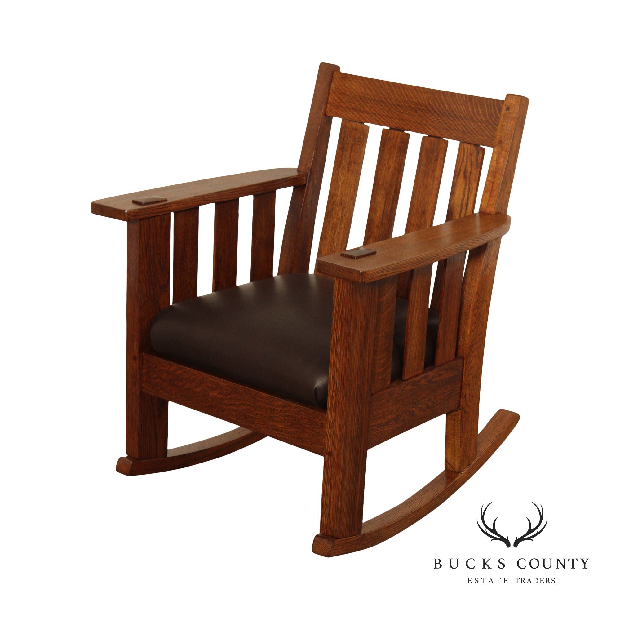 Harden Antique Mission Oak and Leather Rocking Chair