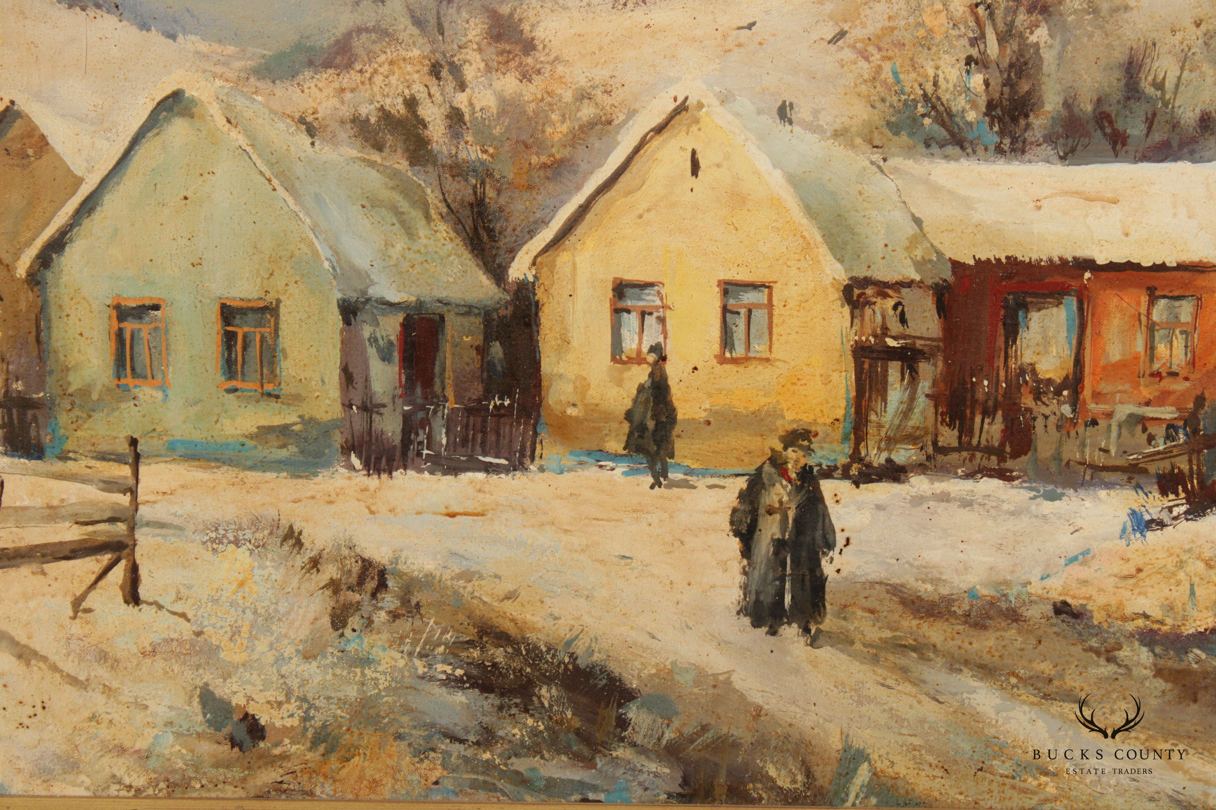 Anita Nagy Oil on Canvas Winter Village Scene