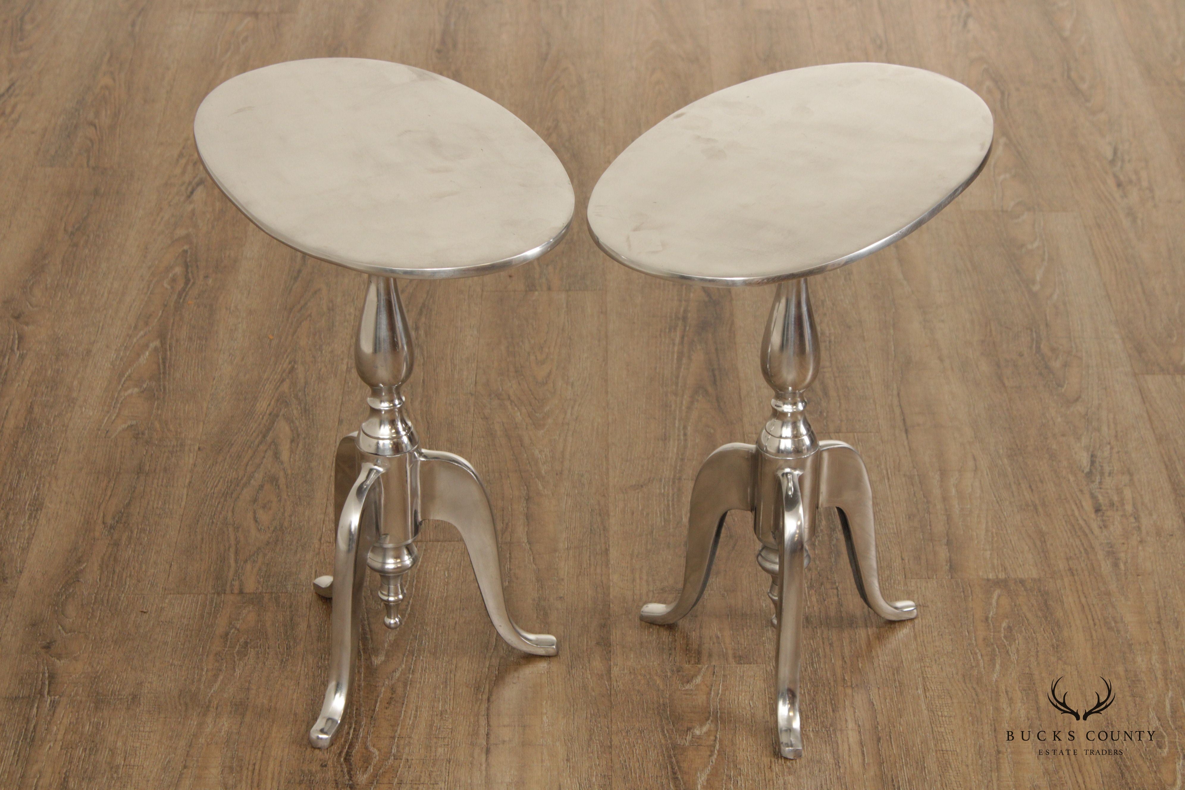 Modern Polished Aluminum Pair of Pedestal Side Tables