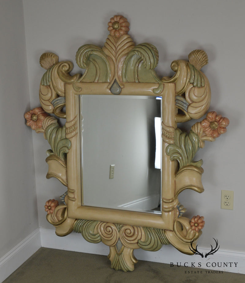 Quality Hand Painted Large Carved Wood Frame Beveled Wall Mirror