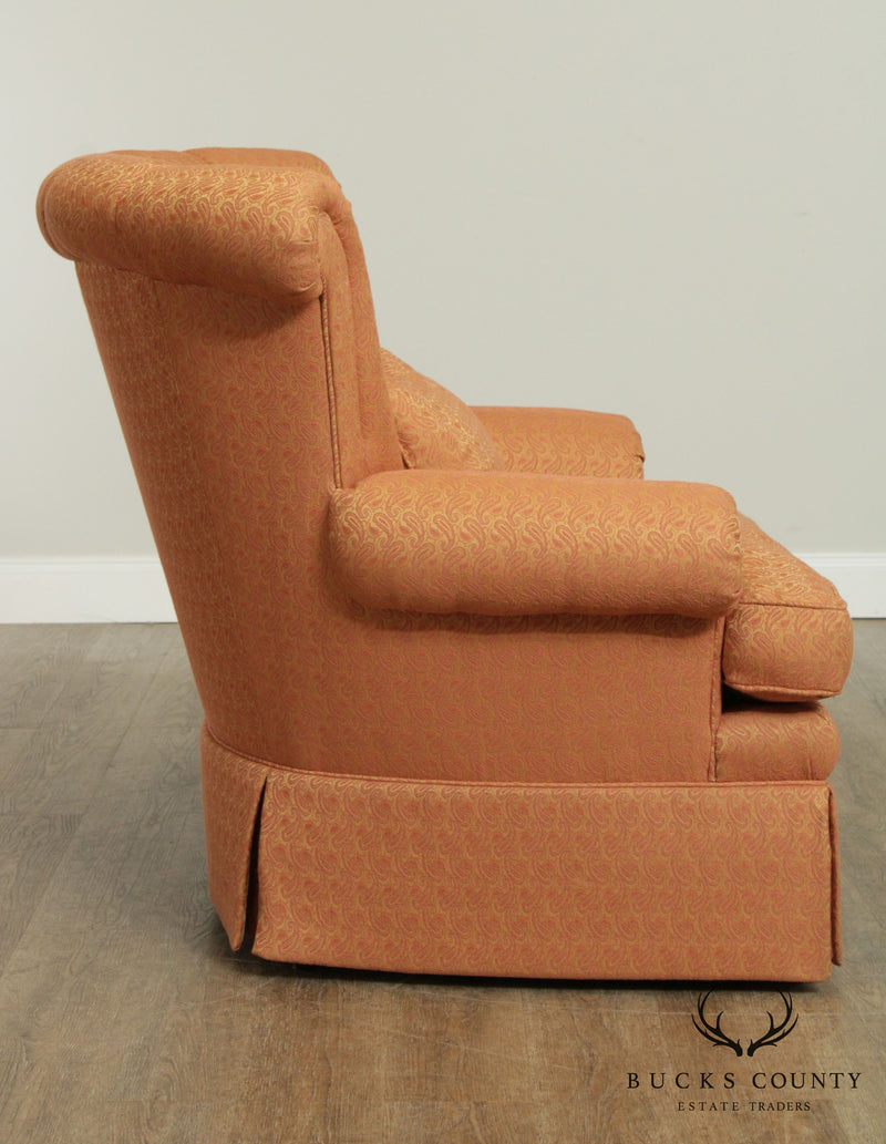 Julia Gray Custom Upholstered Pair Channel Back Lounge Chairs