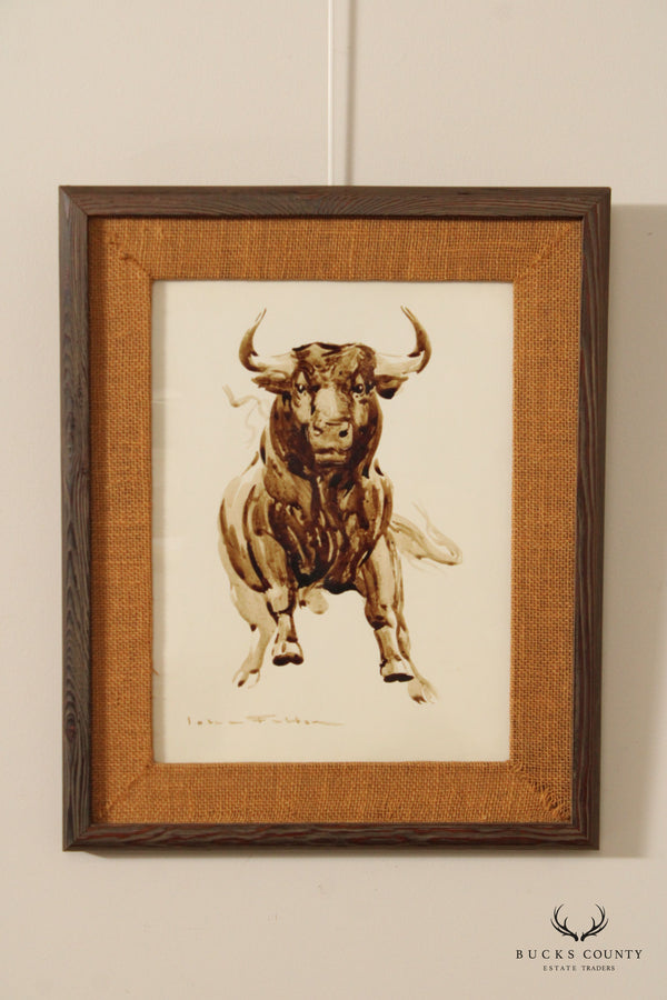 John Fulton Charging Bull Framed Painting