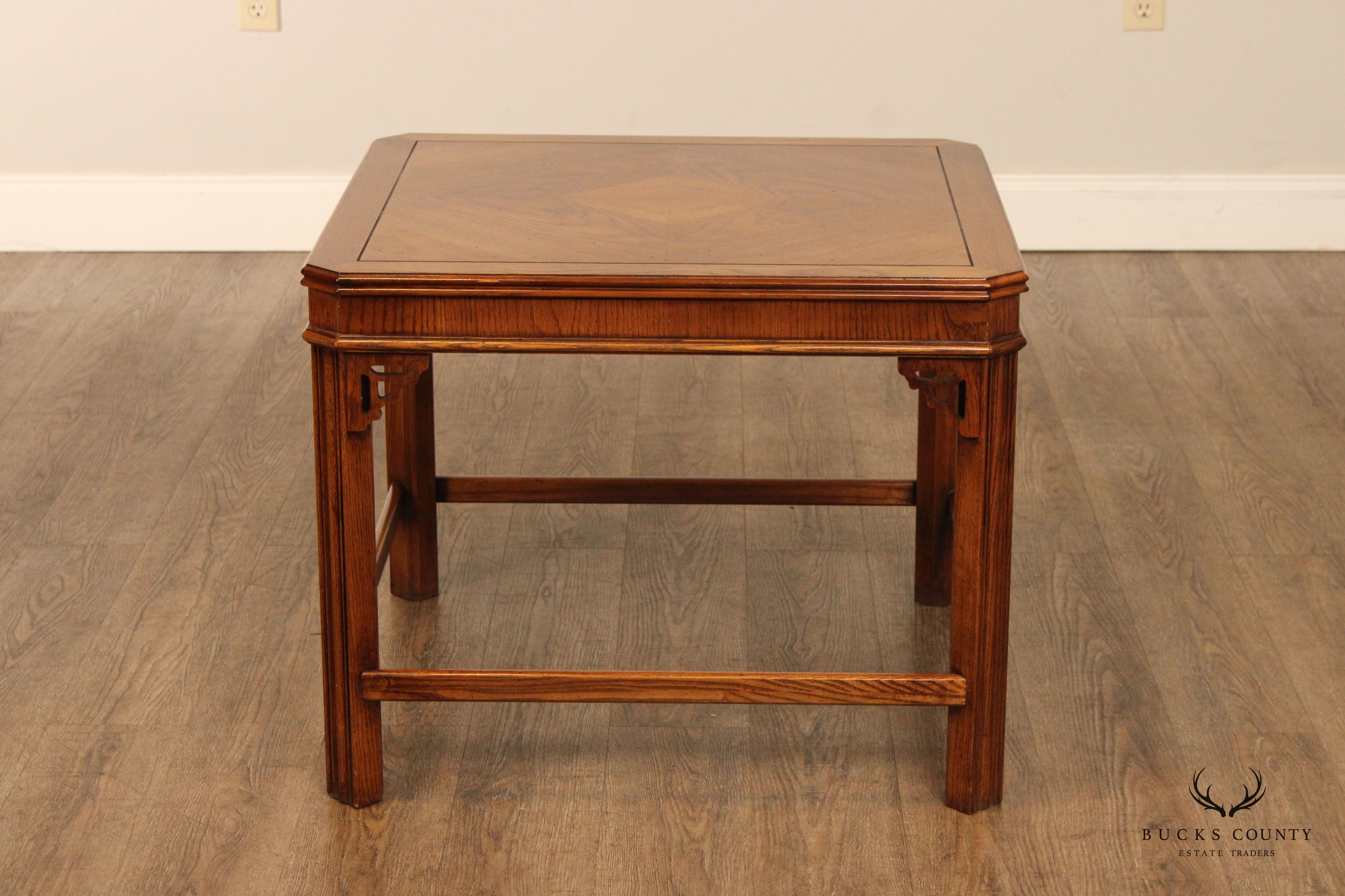 Lane Chinese Chippendale Style Pair of Square Oak End Tables