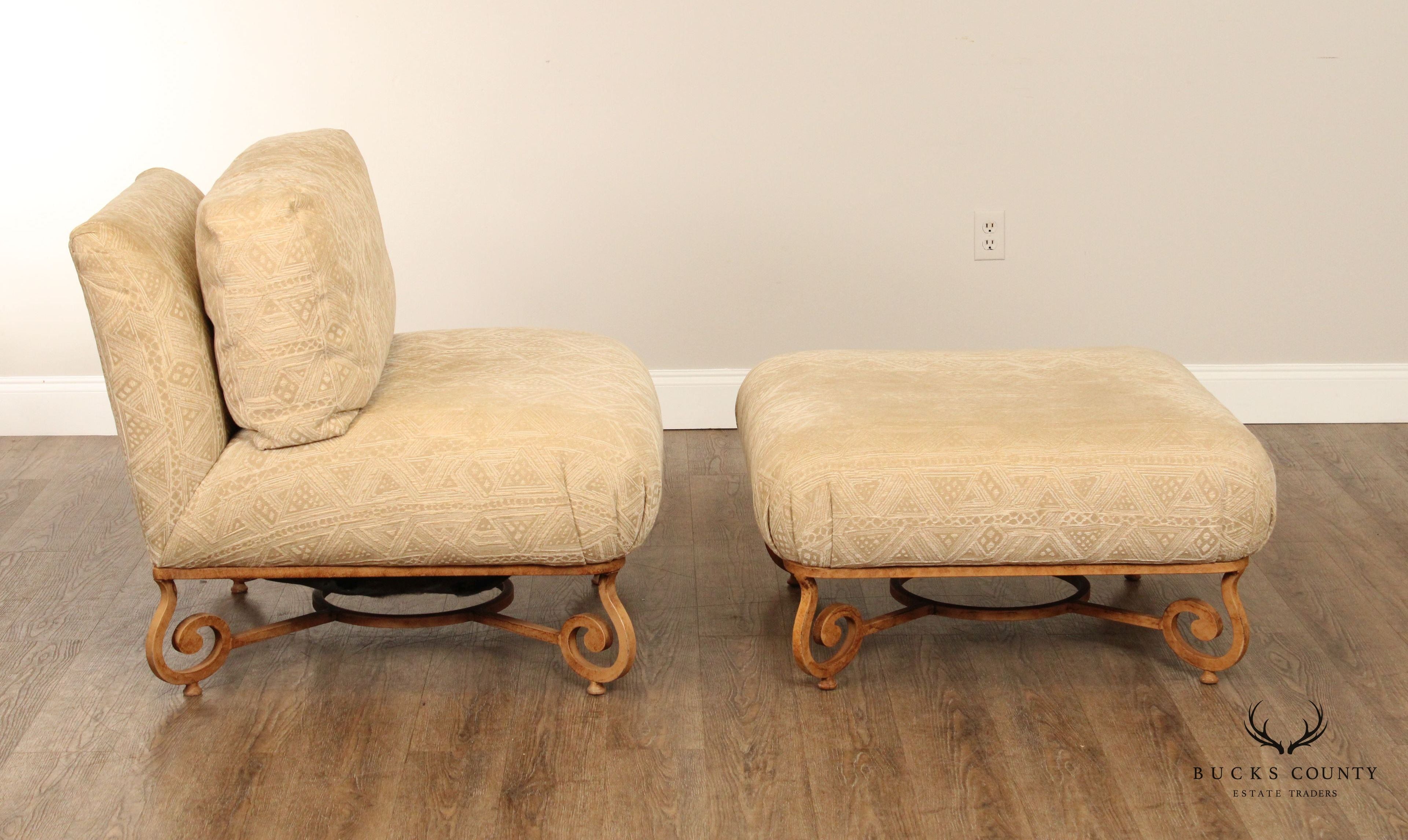 Henredon Hollywood Regency Style Lounge Chair and Ottoman