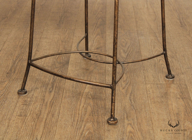 Tuscan Style Set Of 3 Wrought Iron and Wood Swivel Counter Stools