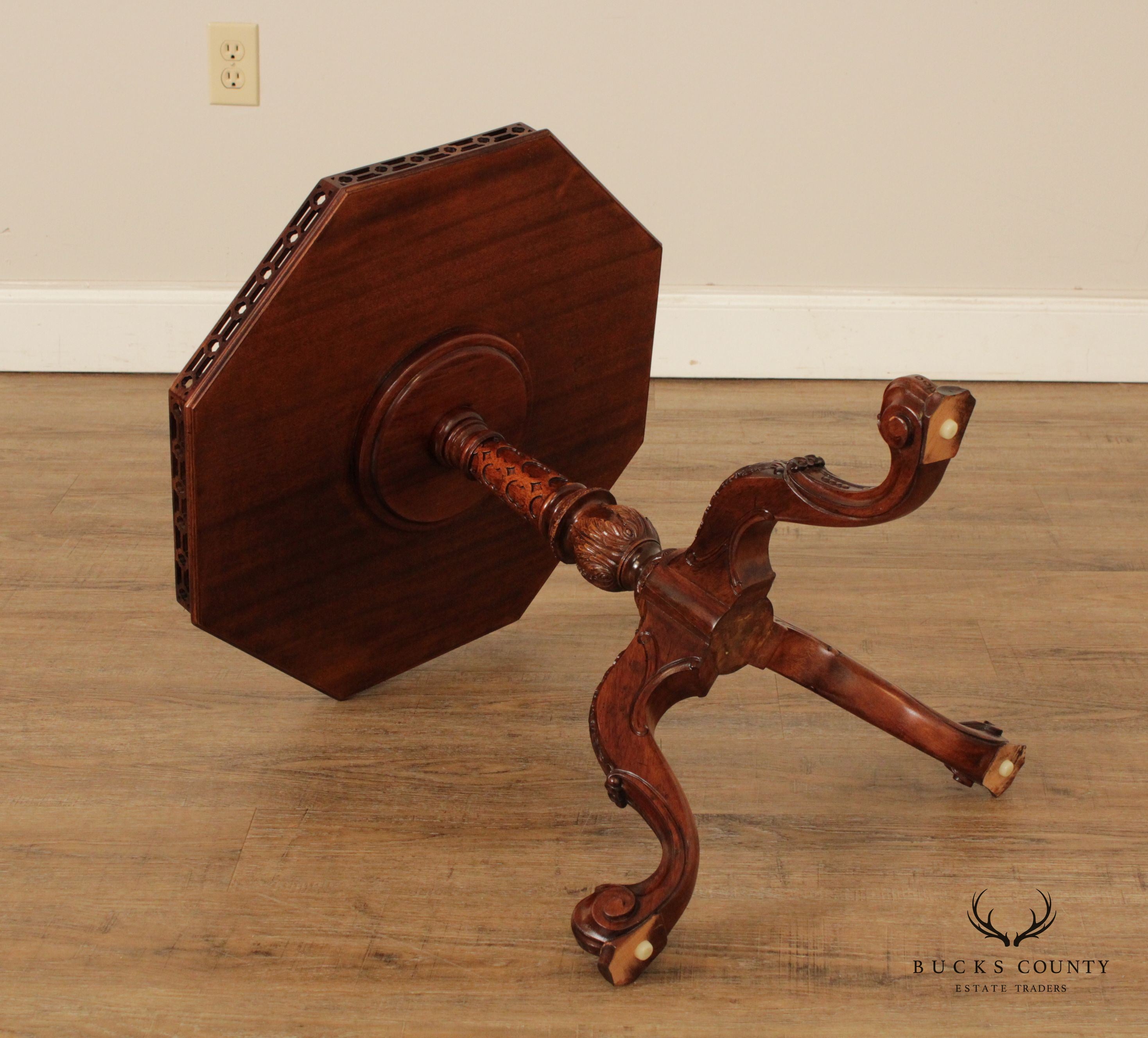 Rococo Style Octagonal Carved Mahogany Side Table