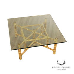 McGuire Hollywood Regency Glass Top Bamboo Cocktail Table