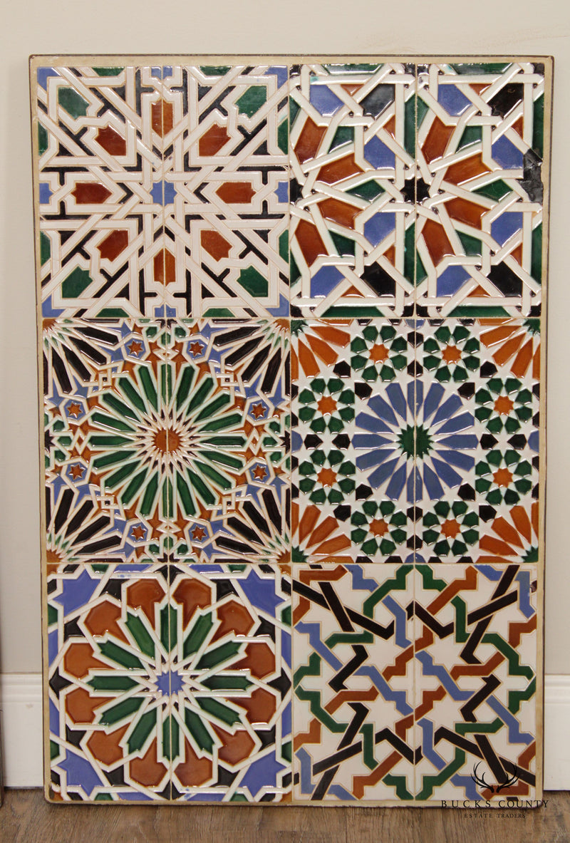 Vintage Mosaic Ceramic Tile & Metal Pair of Table Tops or Plaques