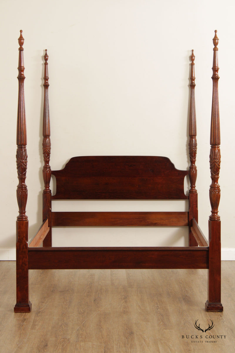 Queen Size Rice-Carved Cherry Poster Bed Frame