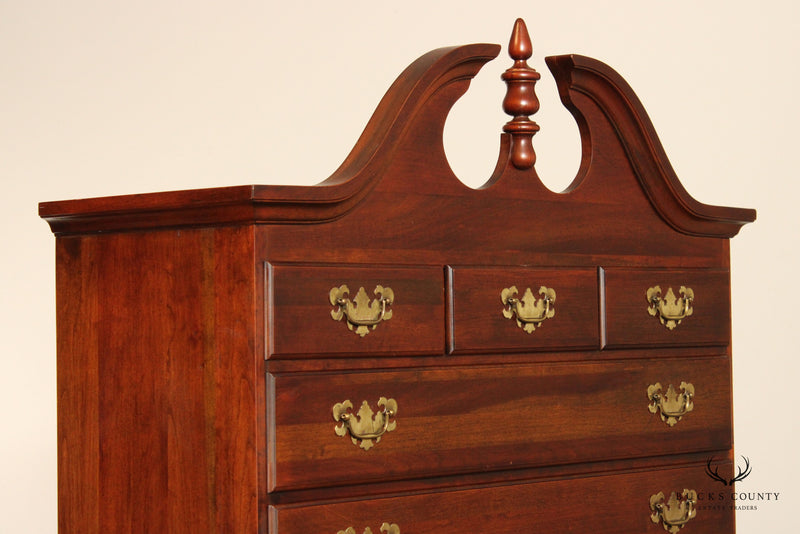 Crescent Queen Anne Style Carved Cherry Highboy Chest
