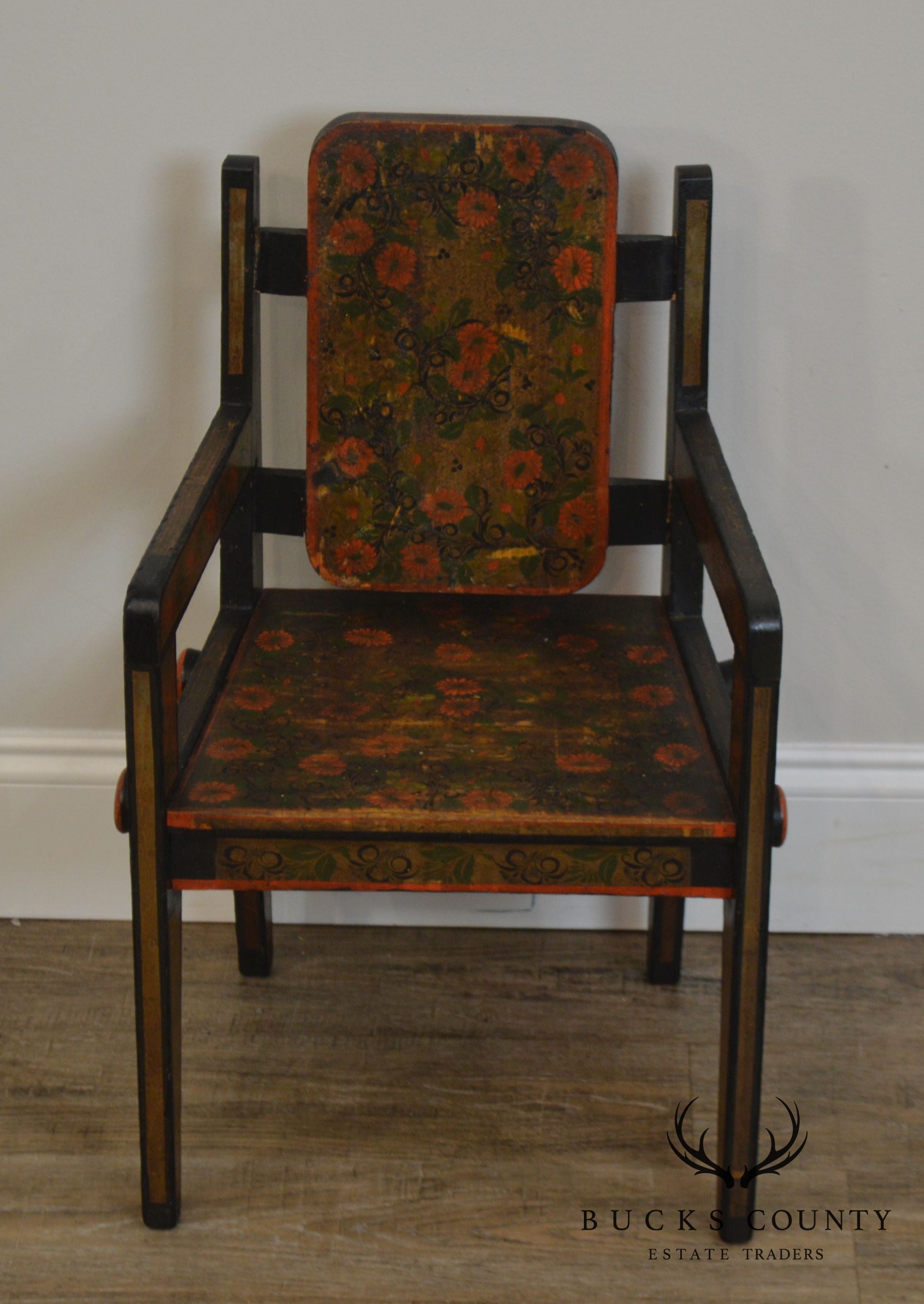 19th Century Hand Painted Childs Folk Art Armchair