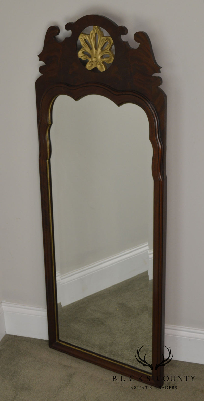 Georgian Style Quality Beveled Mirror Flame Mahogany Pierced Giltwood Carved Looking Glass
