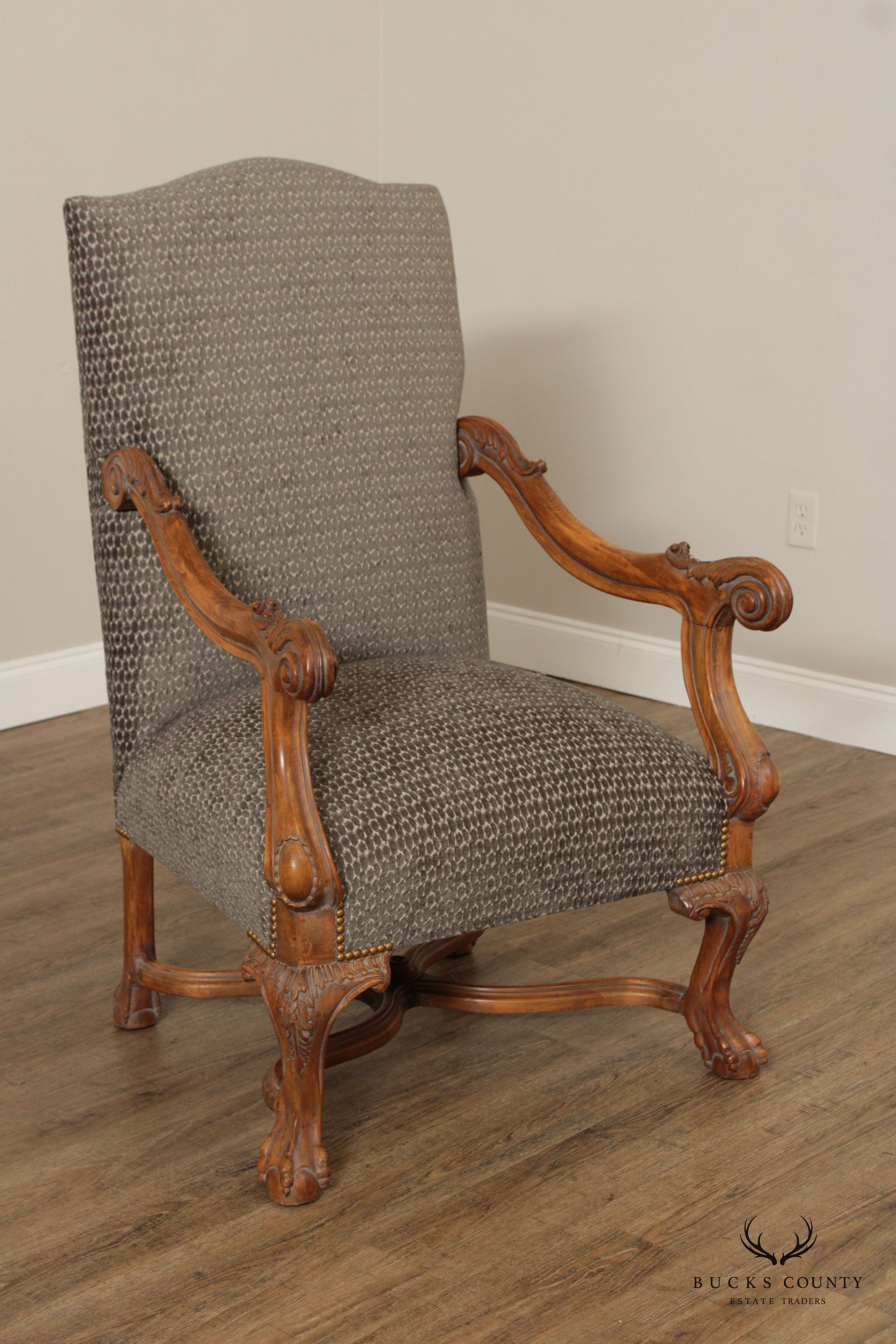 French Renaissance Revival  Style Quality Pair of Carved And Upholstered  Armchairs