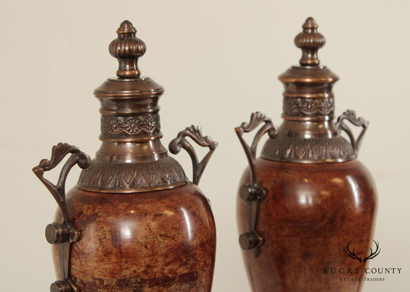 Regency Style Pair of Painted Metal Urns