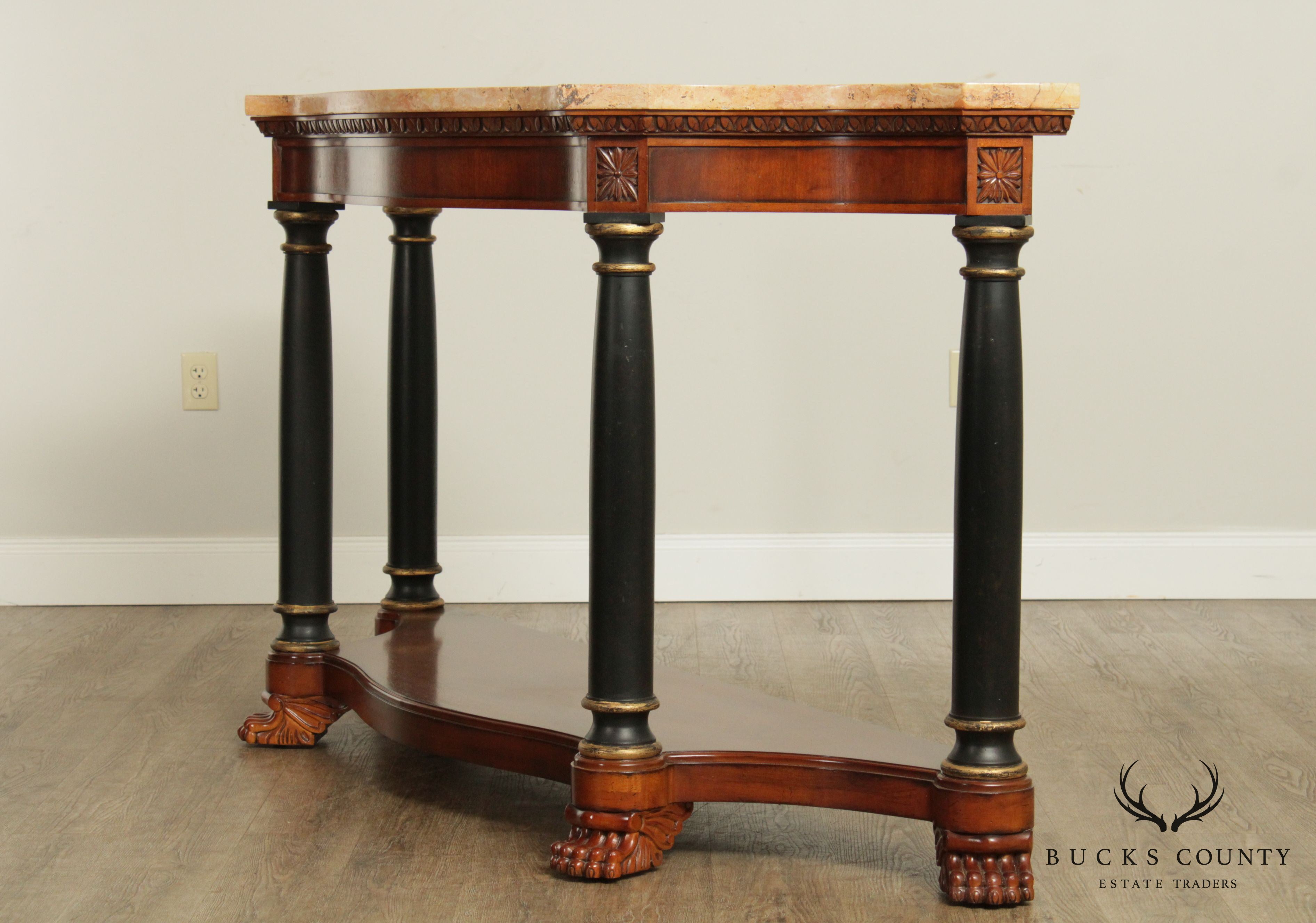 Quality Empire Style Serpentine Marble Top Console Table