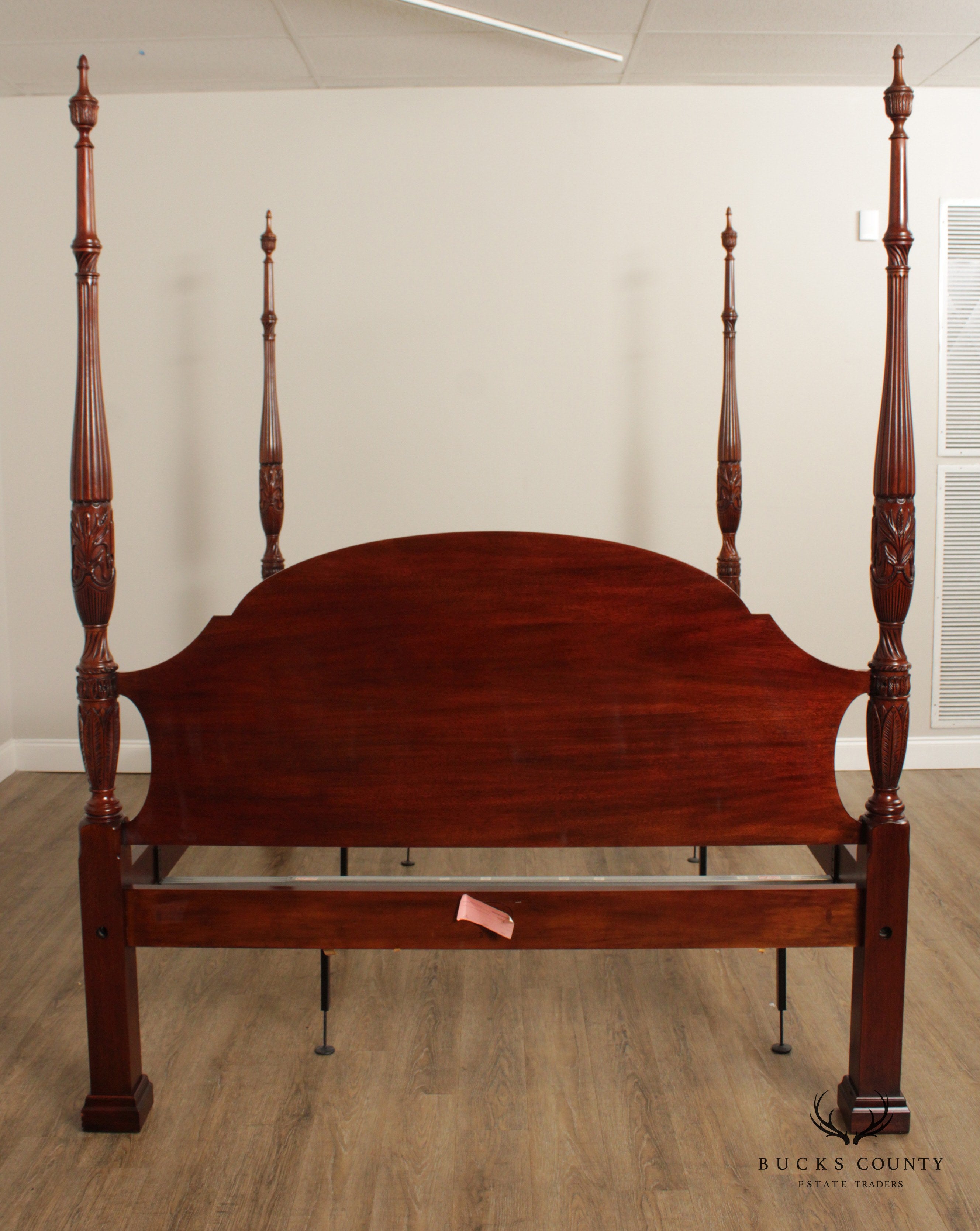 Henkel Harris Queen Four Poster Mahogany Rice Carved Bed