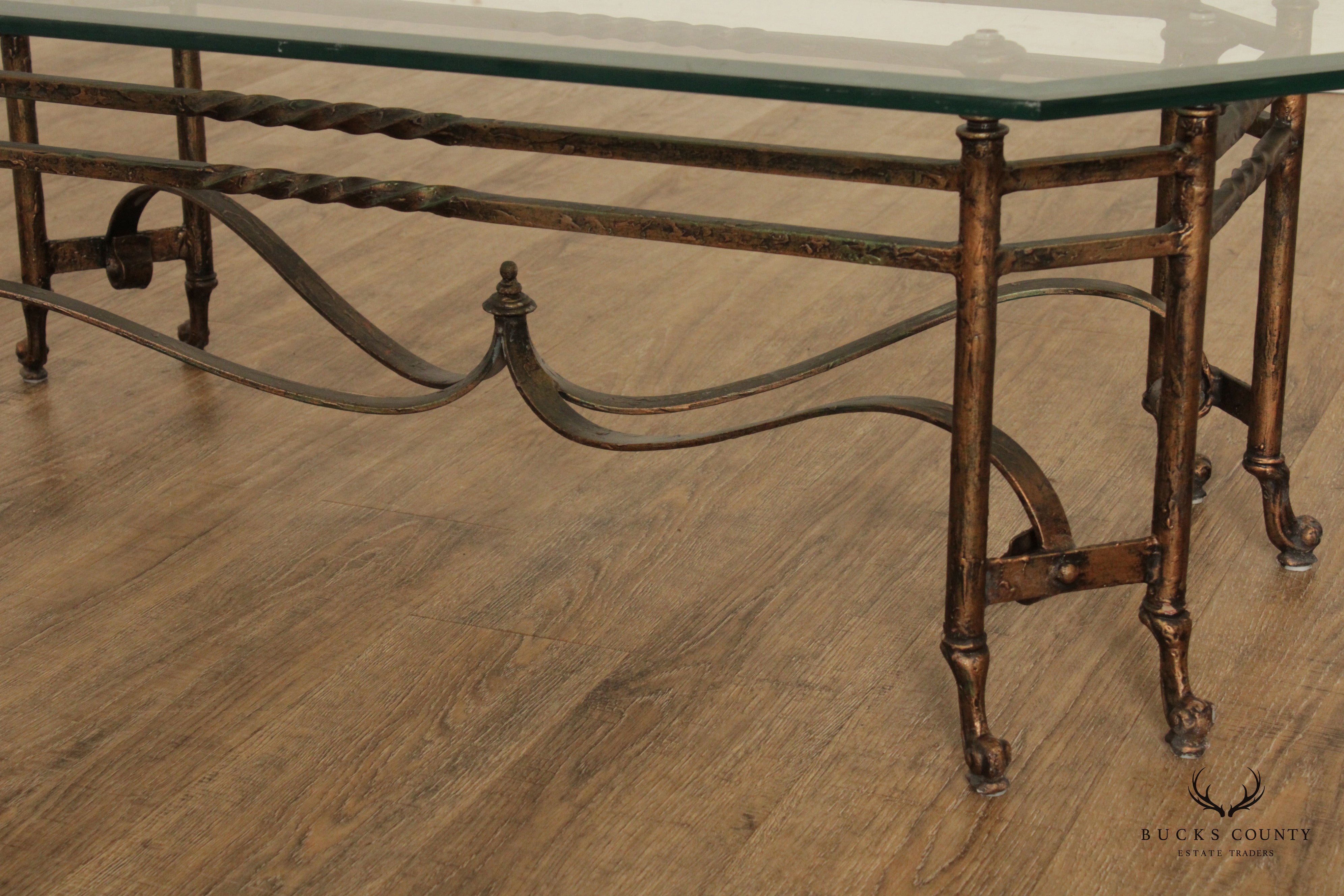 Regency Style Wrought Iron Glass Top Coffee Table