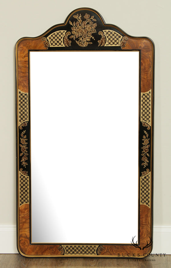 Drexel ET Cetera Burl Wood, Chinoiserie Painted Beveled Wall Mirror