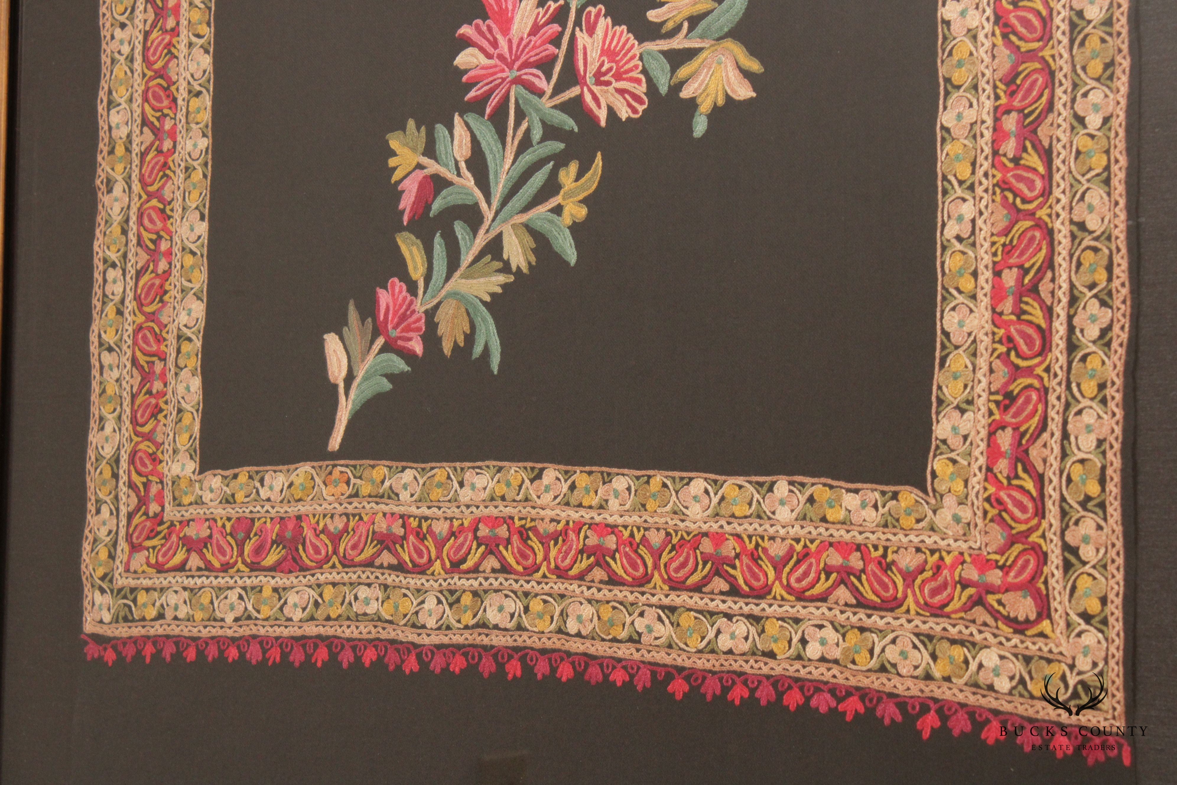 Indian Style Hand Embroidered Crewel Framed Textile