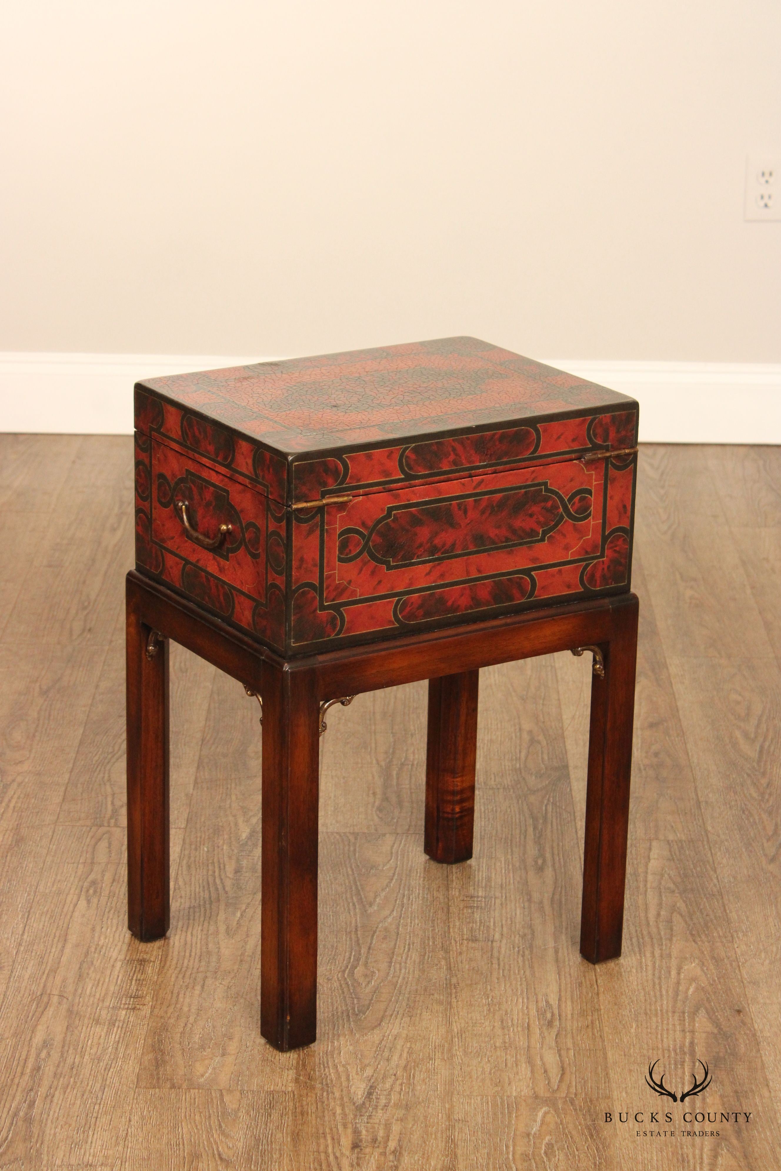 Maitland Smith Georgian Style Lacquered Chest on Stand