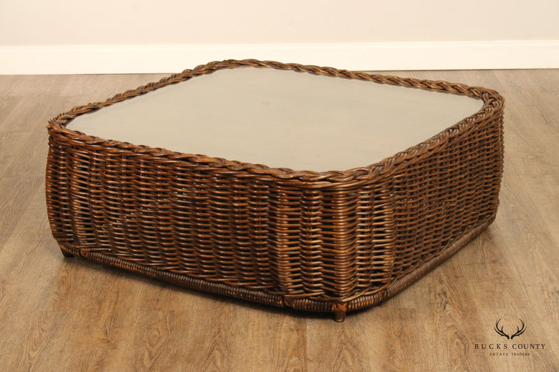 Quality Vintage Glass Top Wicker Coffee Table