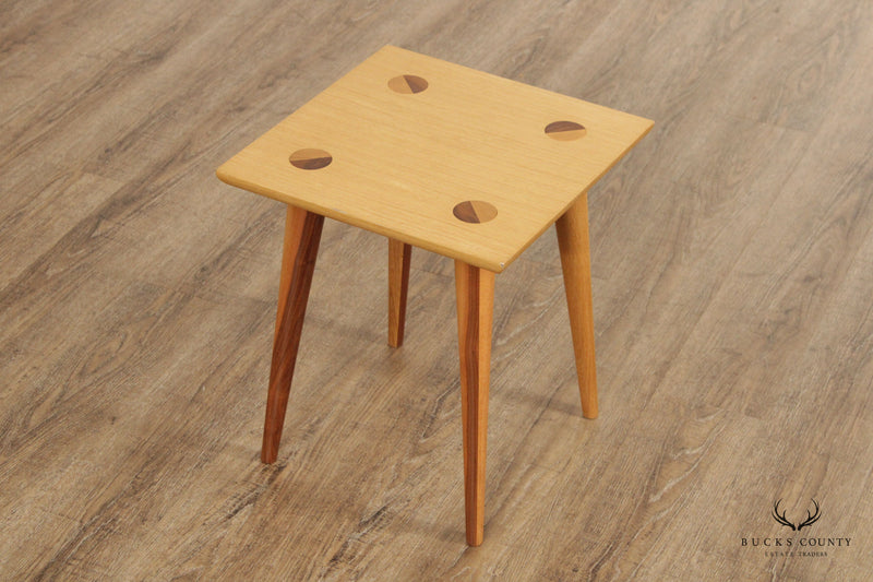 Studio Crafted Mid Century Modern Mixed Wood End Table