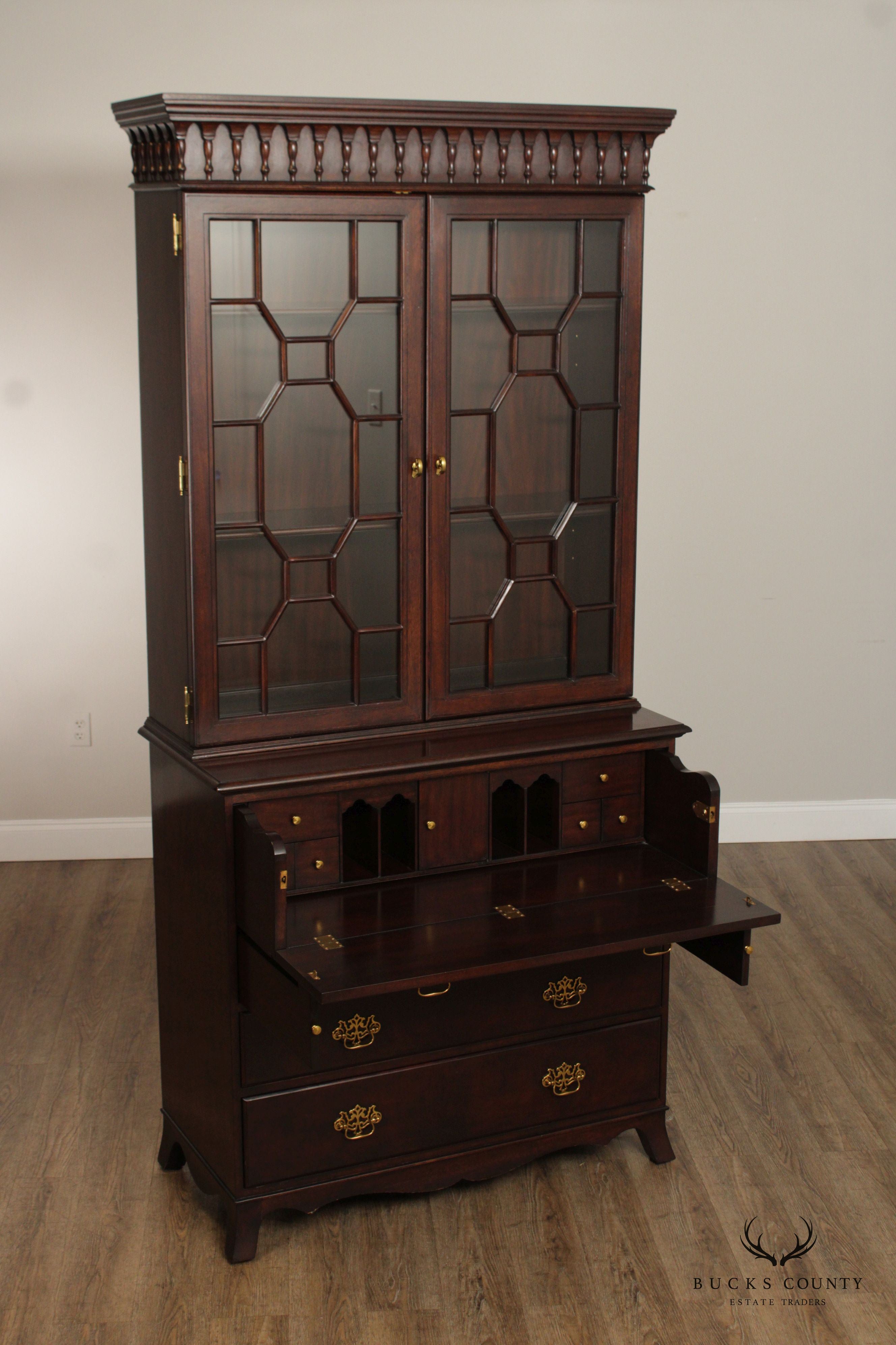 Hickory Chair Georgian Style Mahogany Bookcase Top Secretary Desk