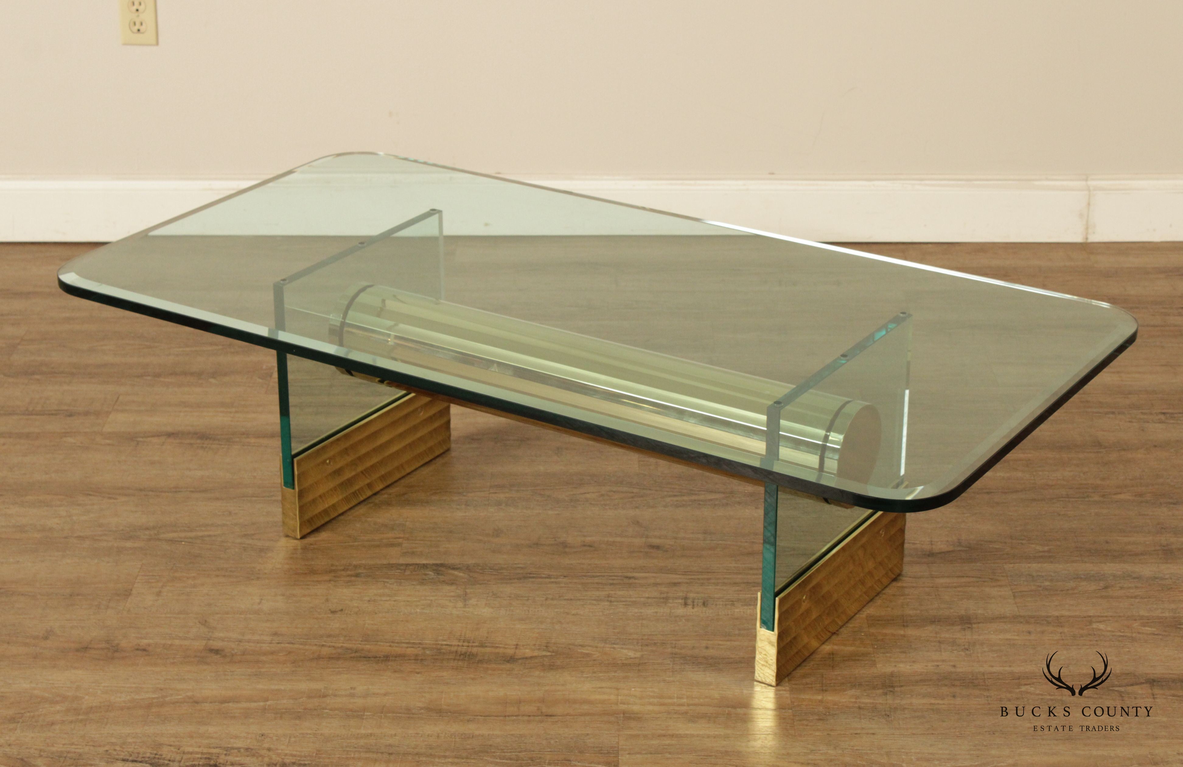 Postmodern Sculptural Glass and Brass Coffee Long Table