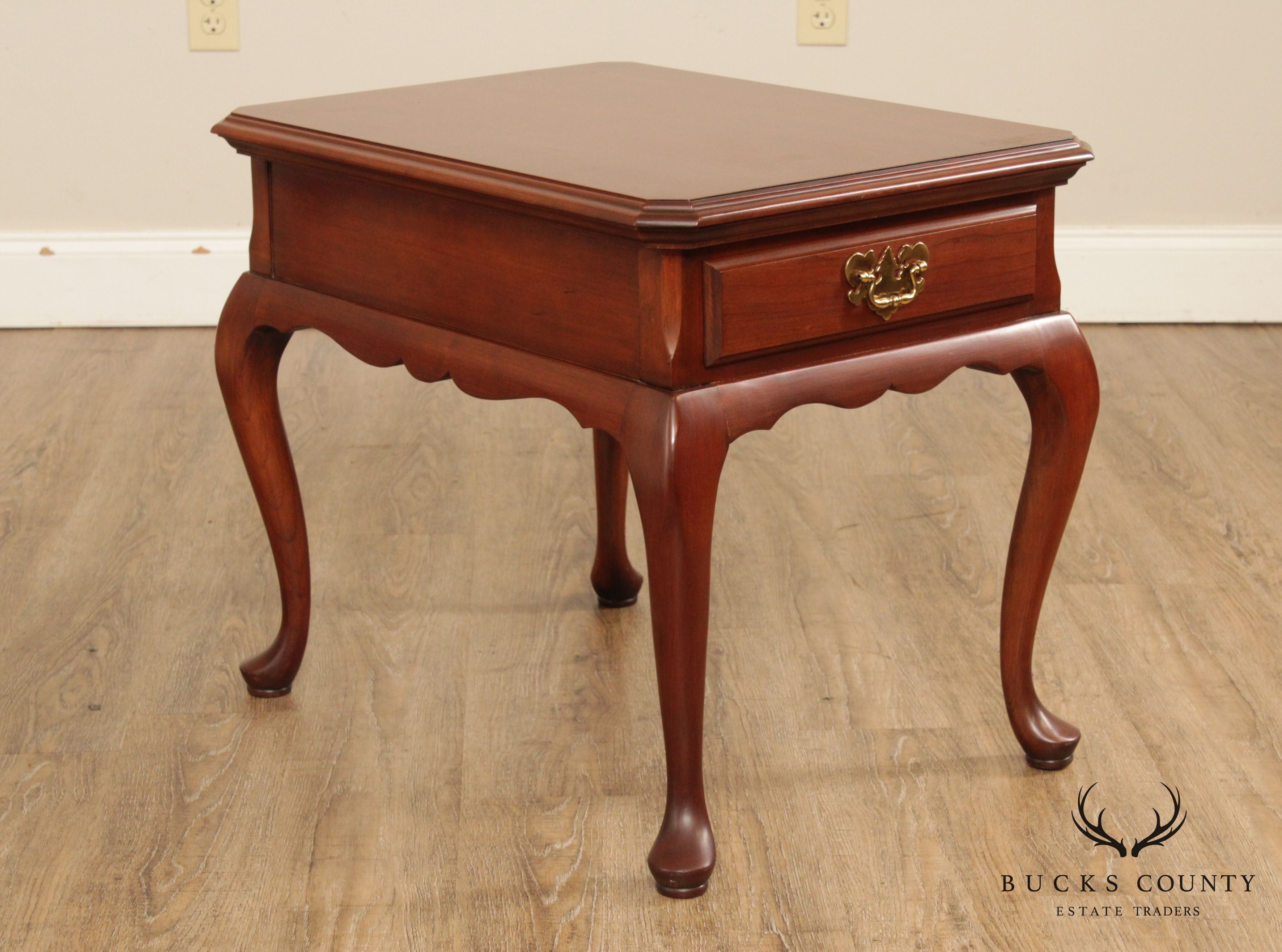 Harden Brandywine Cherry Pair Queen Anne One Drawer Side Tables