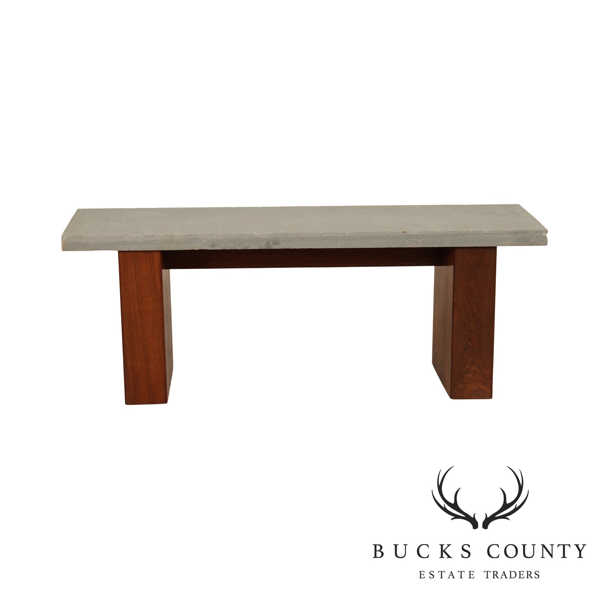 Mid Century Modern Style Slate Top Walnut Bench