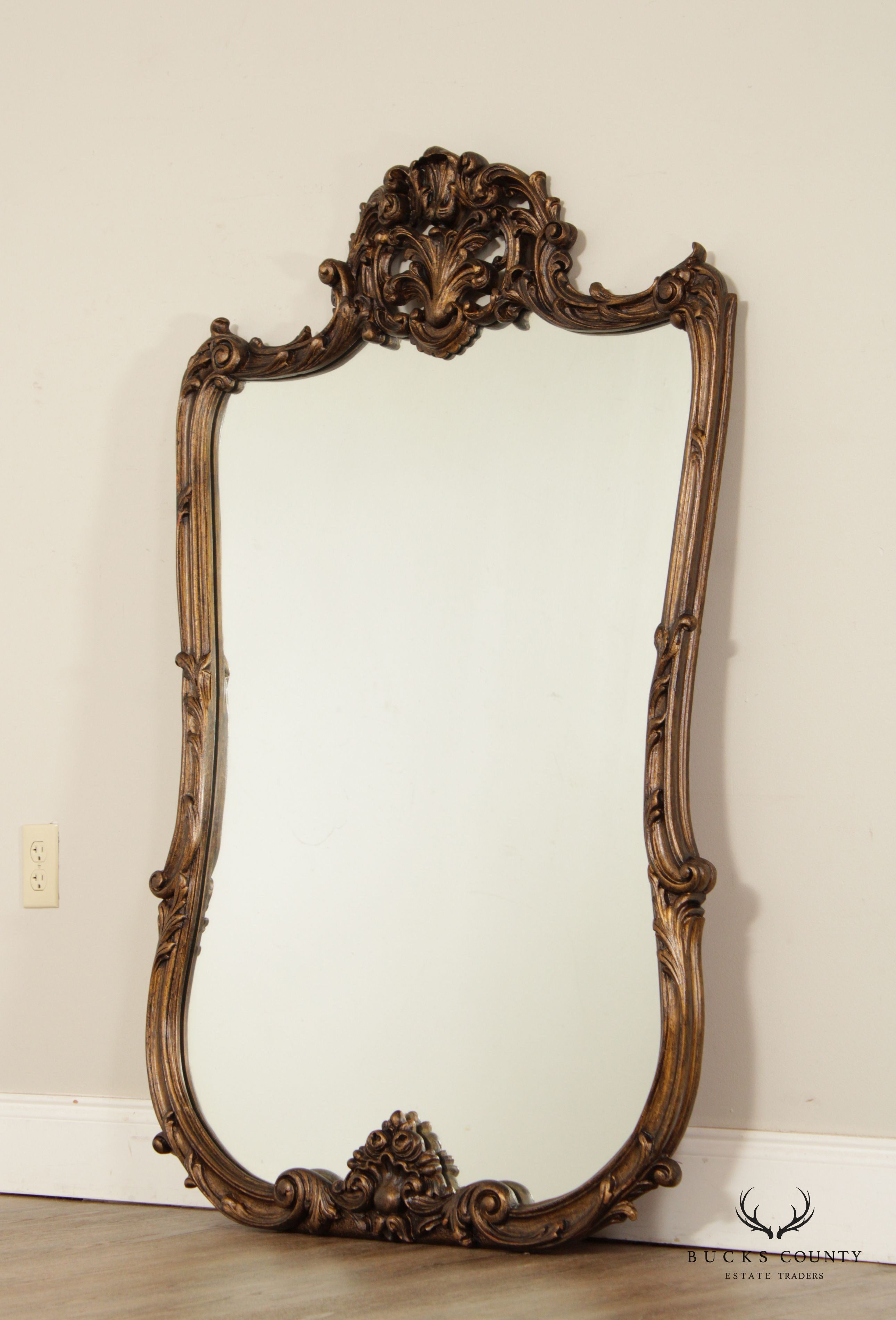 French Rococo Style Gilt Wood And Carved Gesso Wall Mirror