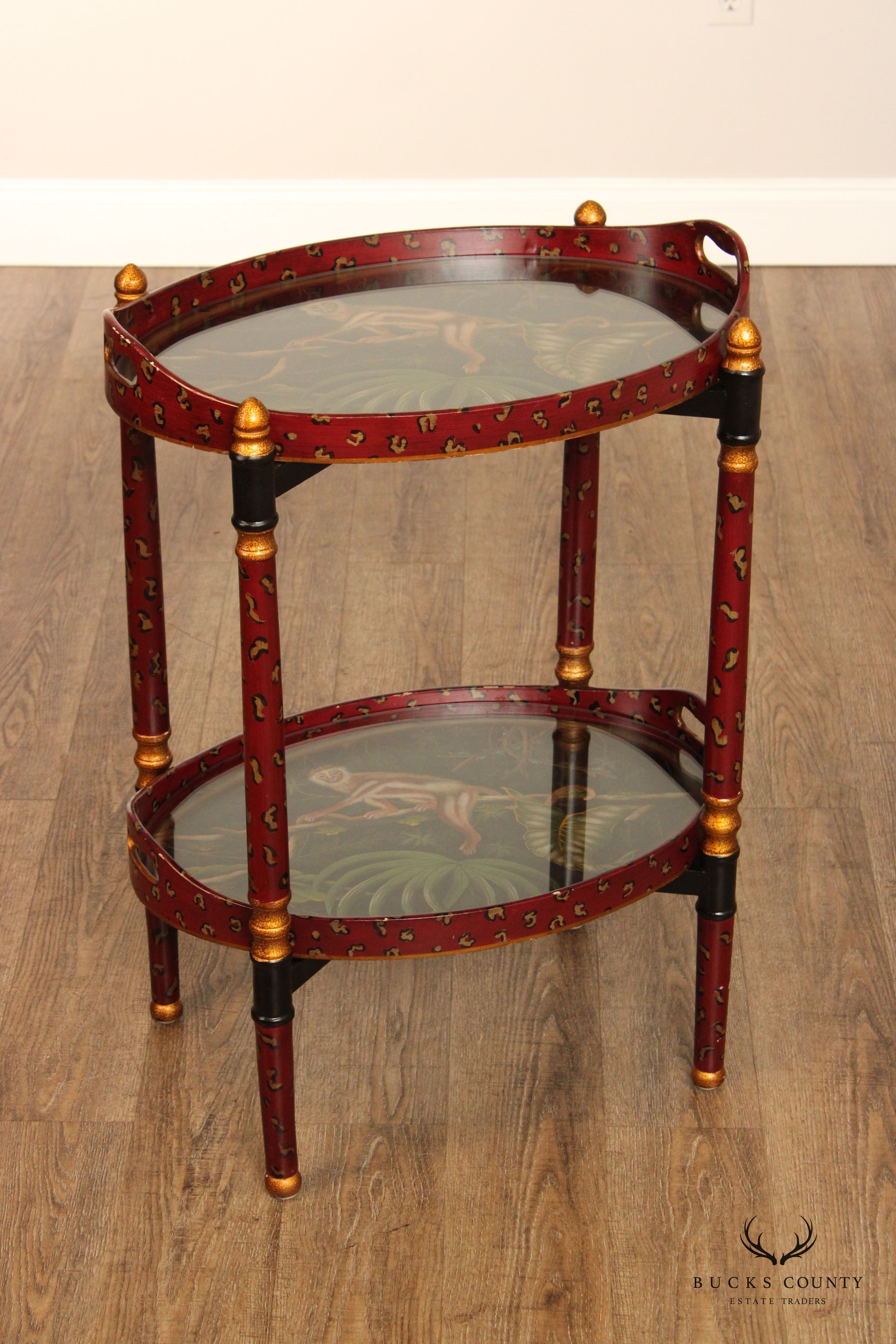 Hollywood Regency Style Paint Decorated Two-Tier Tray Table