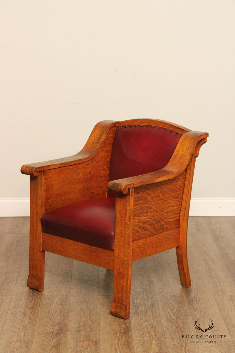 Antique American Empire Style Oak and Club Chair