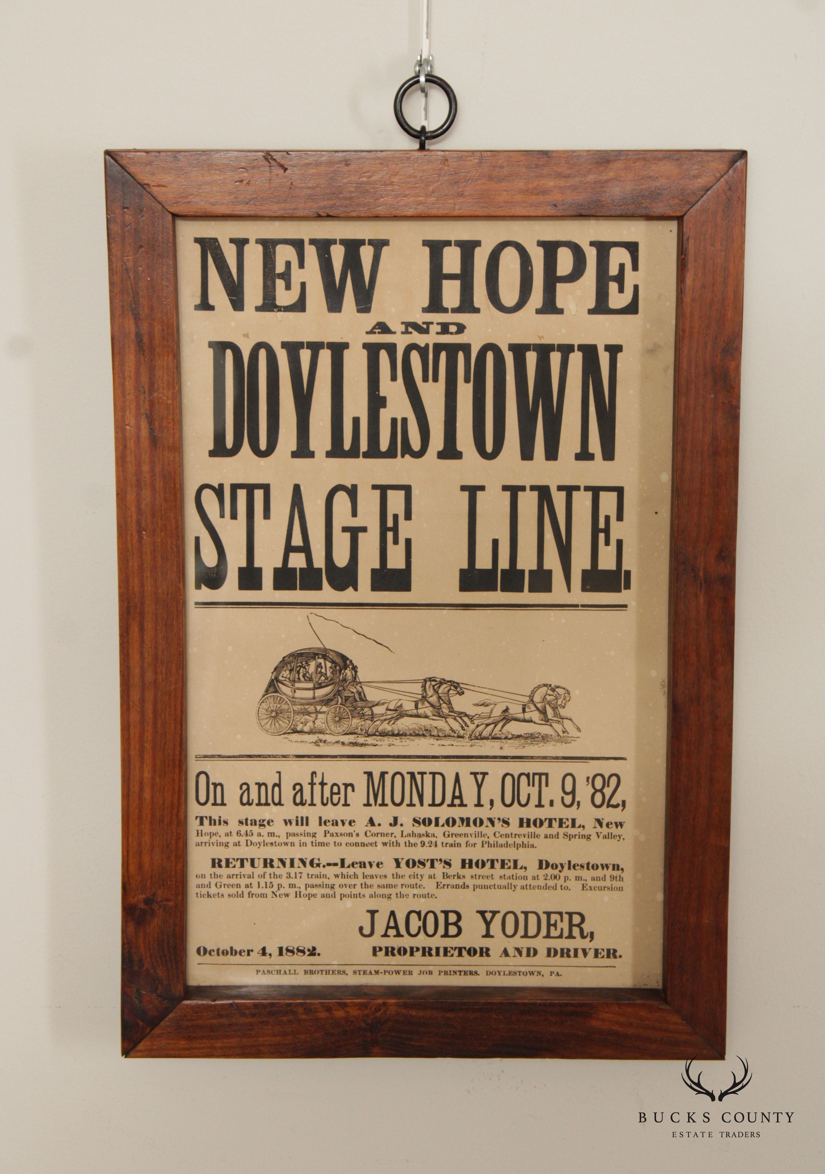 New Hope and Doylestown Stage Line Original Advertisement