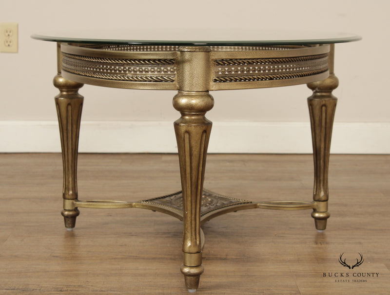 Neoclassical Style Oval Iron and Glass Cocktail Table