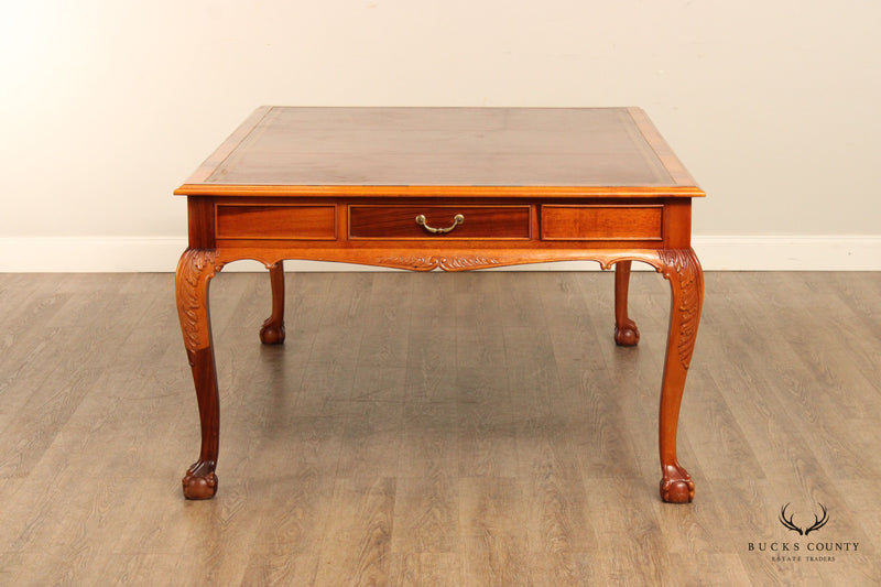 Chippendale Style Large Leather Top Mahogany Executive Partner's Desk