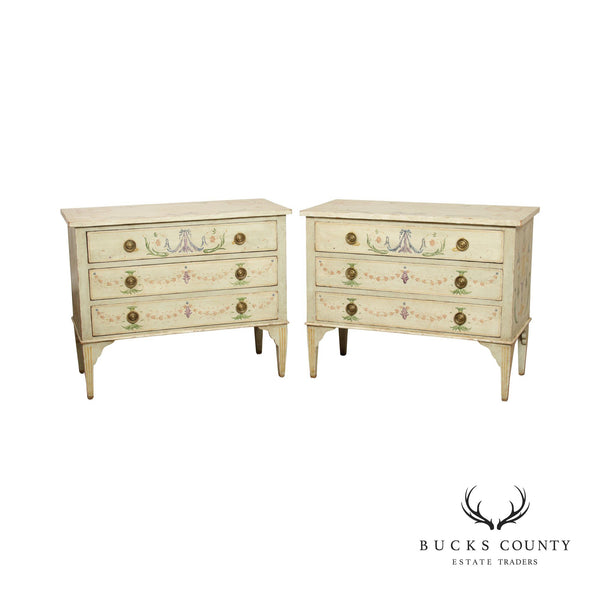 Niermann Weeks Hand Painted Pair Neoclassical Style Commodes