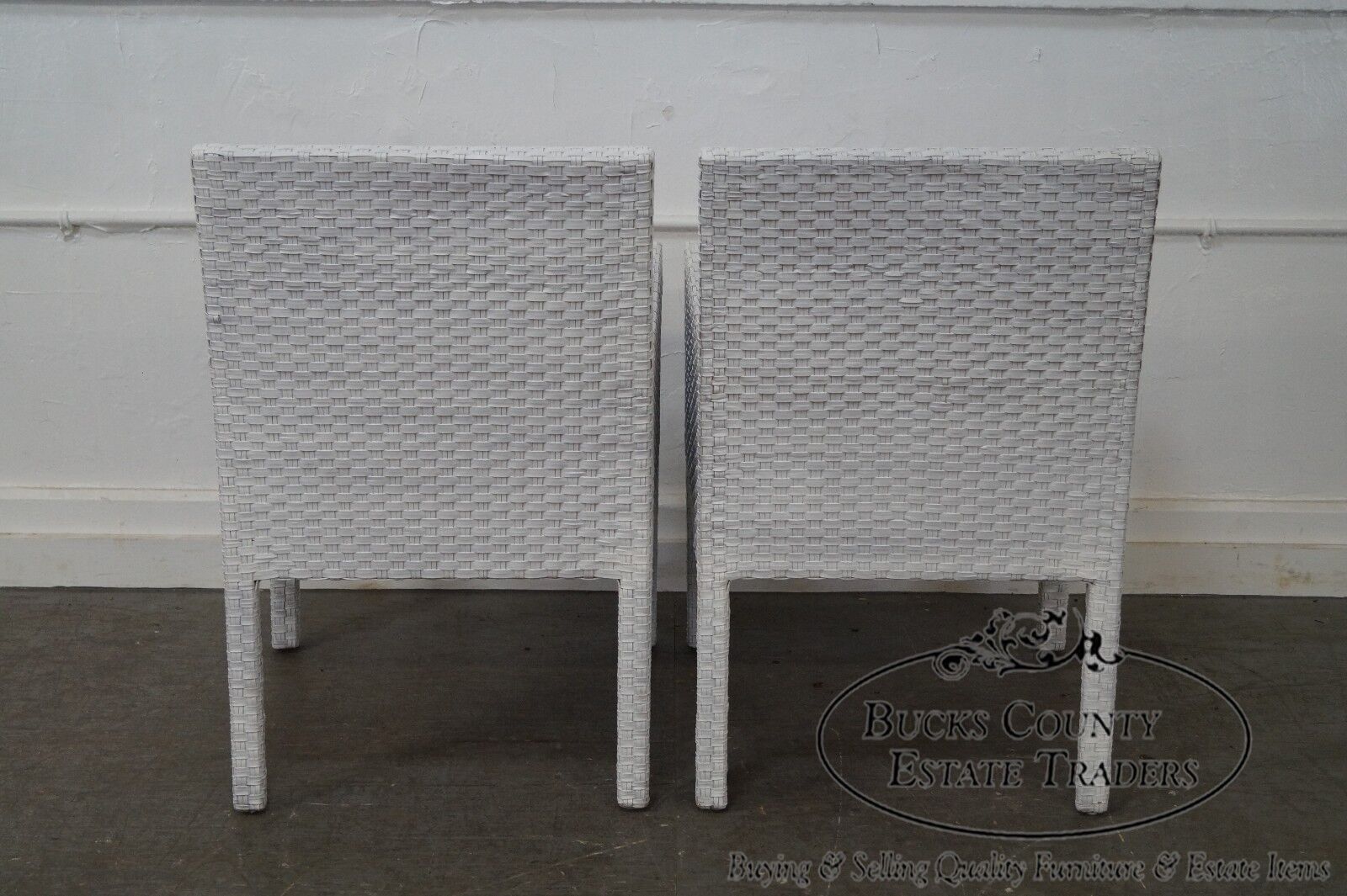 Quality Pair of White Woven Leather Arm Chairs