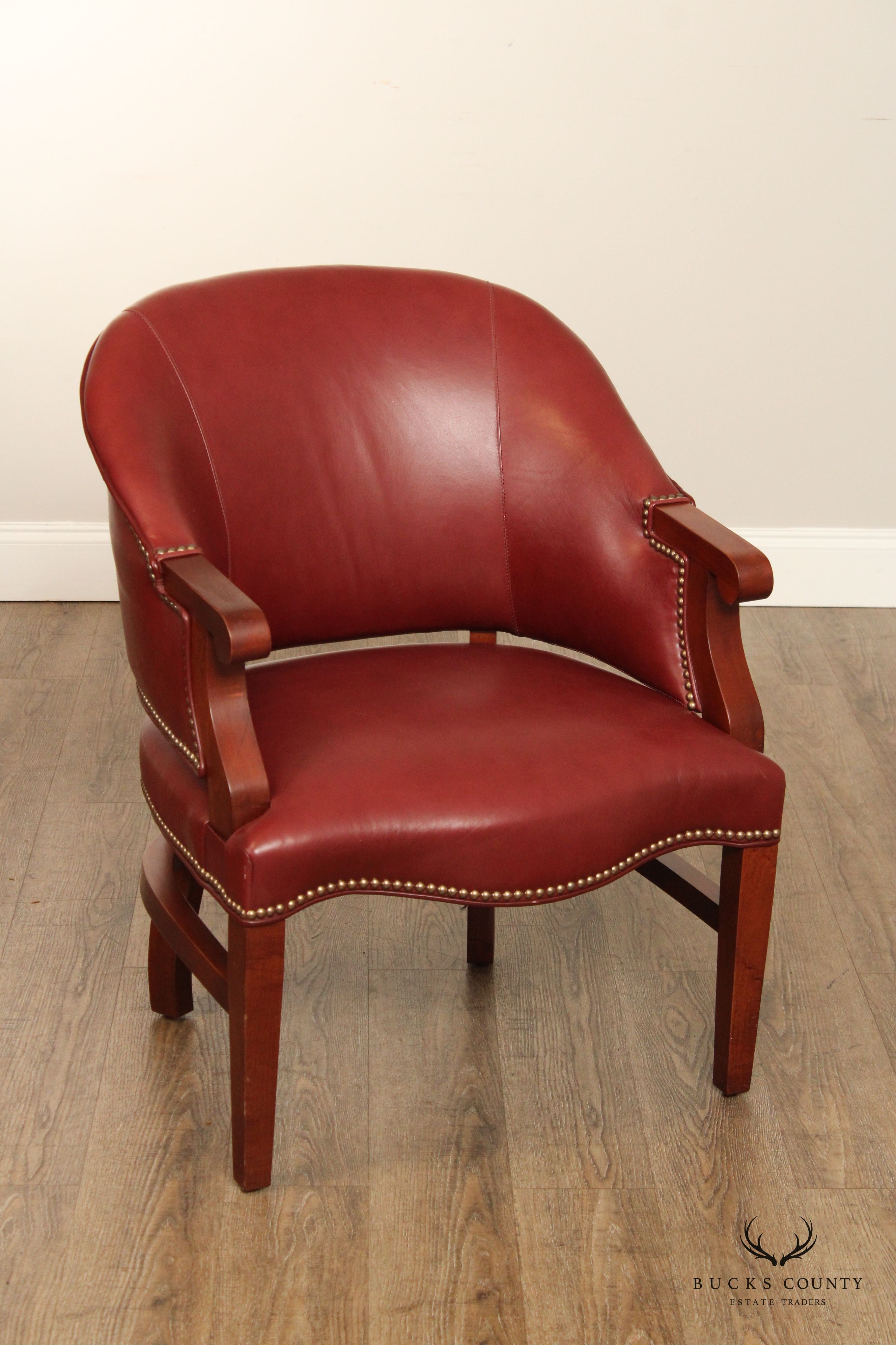 English Traditional Style Pair of Leather Club Chairs