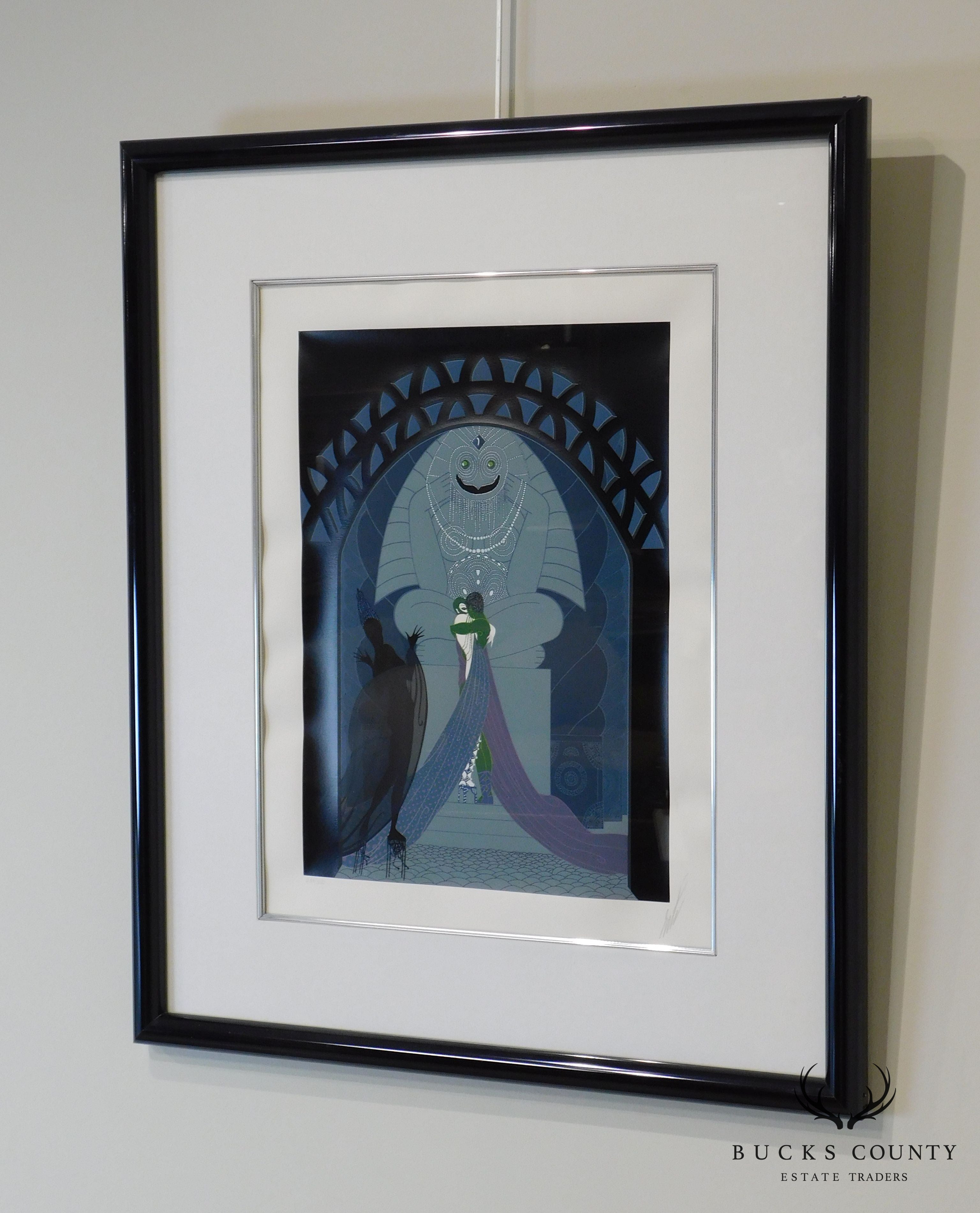 Erté "Lovers and Idol" Signed Framed Serigraph