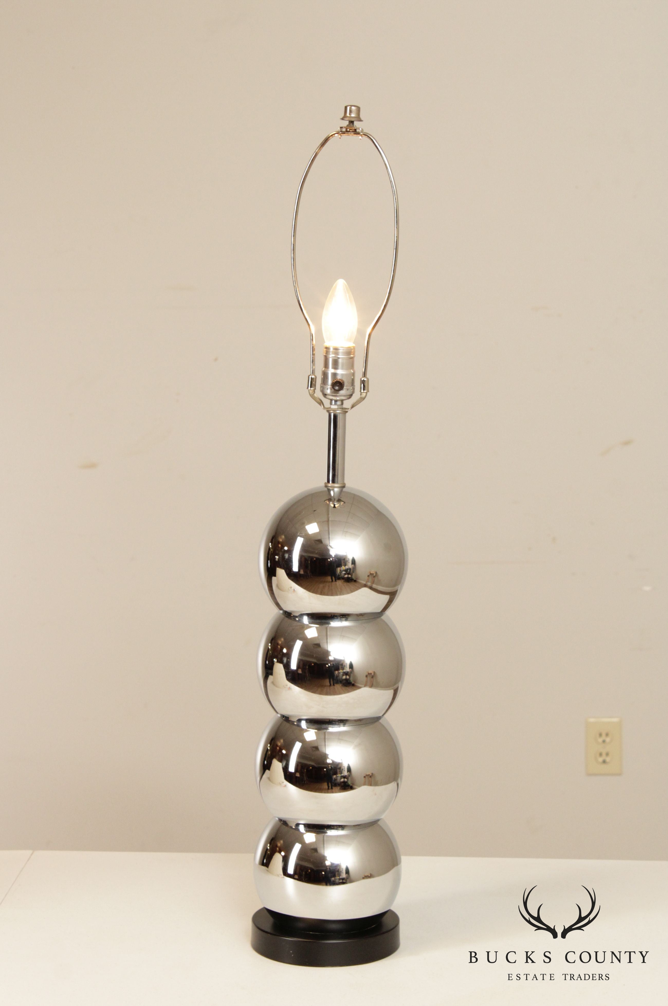 1970's Vintage MCM Chrome Stacked Ball Table Lamp