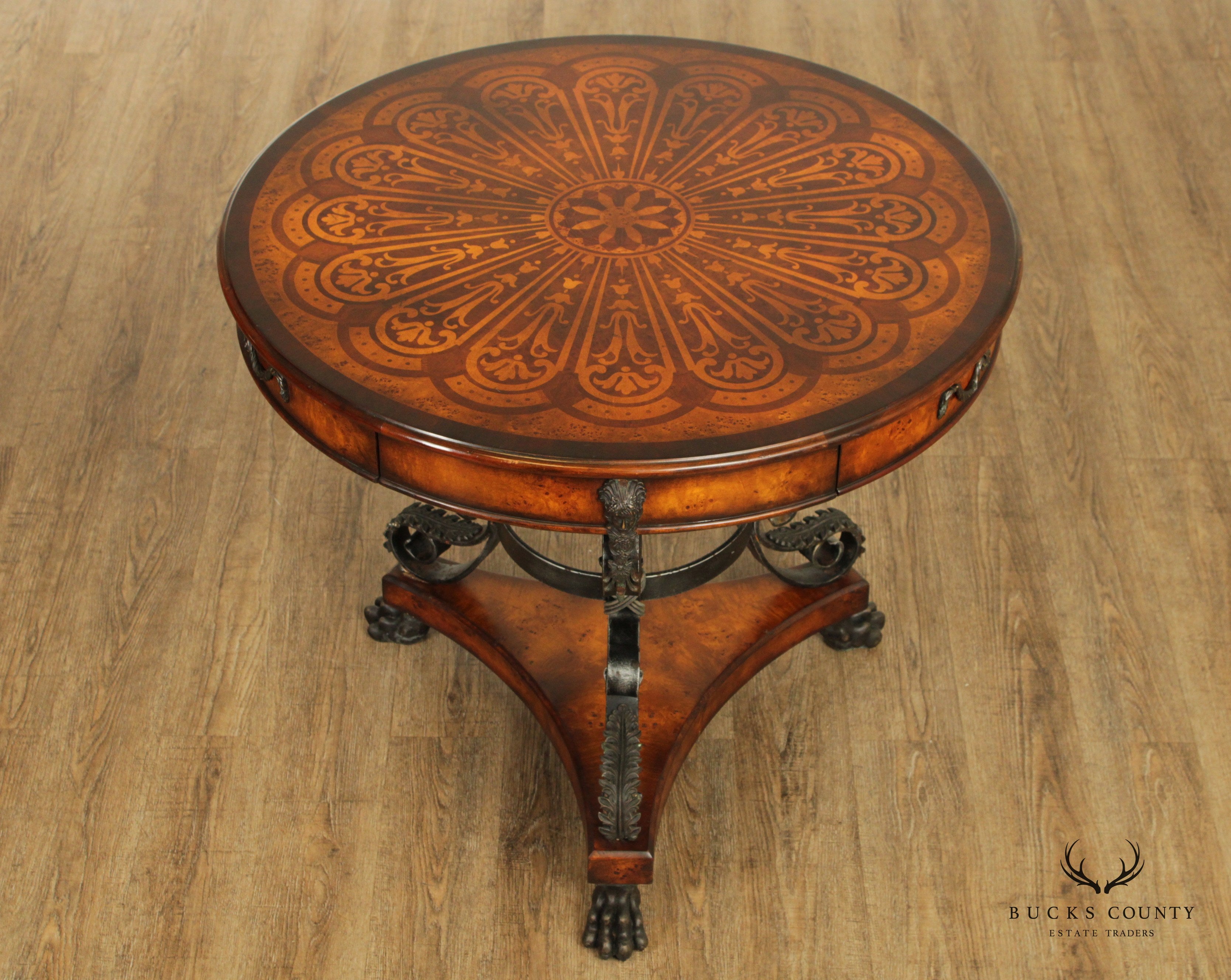 Theodore Alexander Caryatid Iron & Marquetry Top Center Table